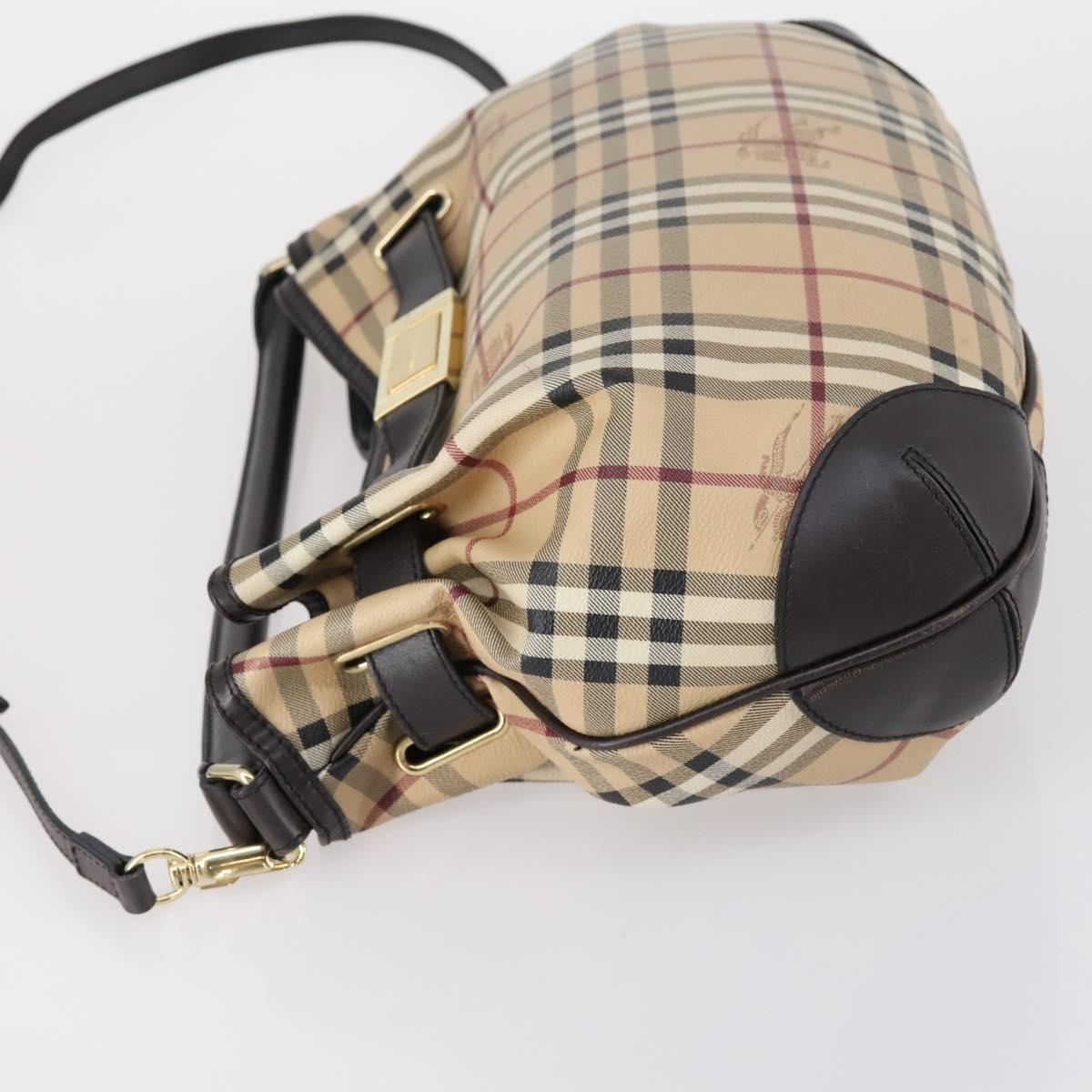 BURBERRY Nova Check Shoulder Bag PVC 2way Beige Gold Auth 154159