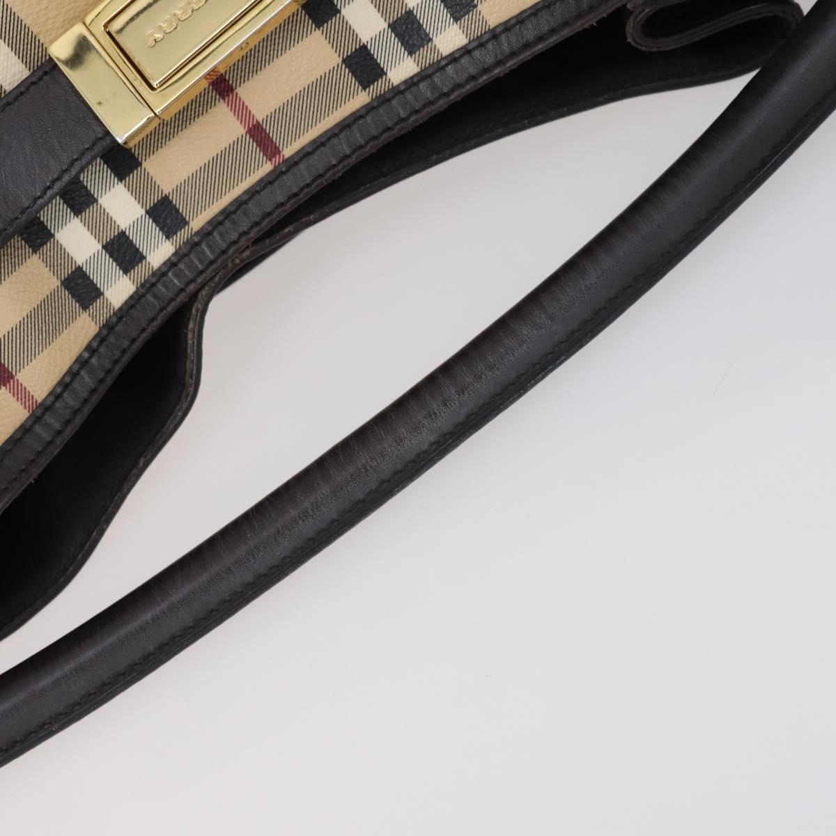 BURBERRY Nova Check Shoulder Bag PVC 2way Beige Gold Auth 154159