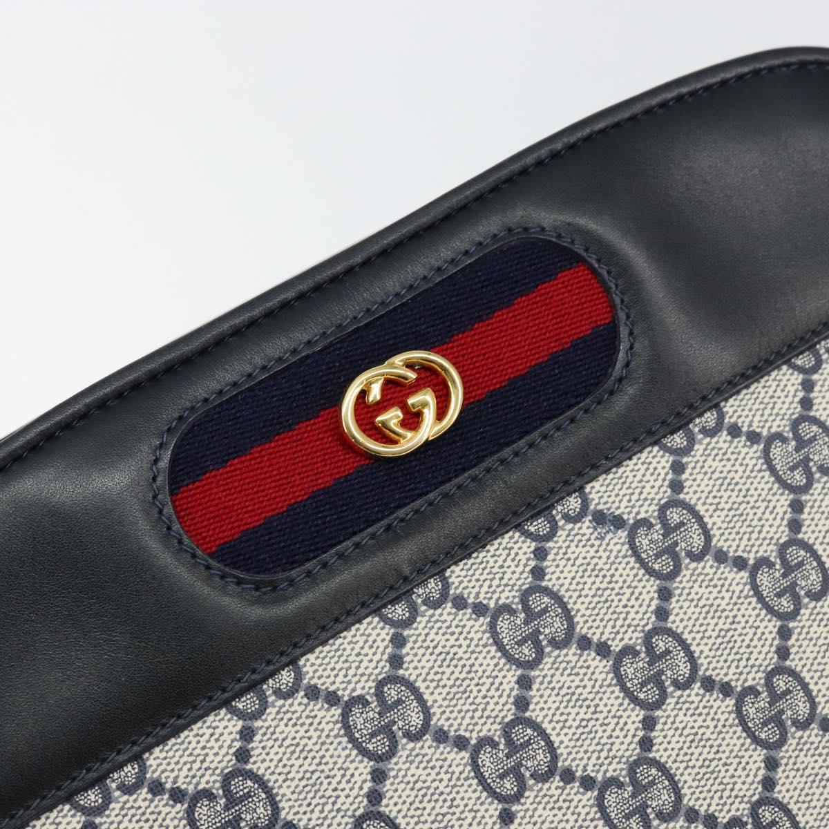 GUCCI GG Supreme Sherry Line Shoulder Bag PVC Navy Gold Auth 154161