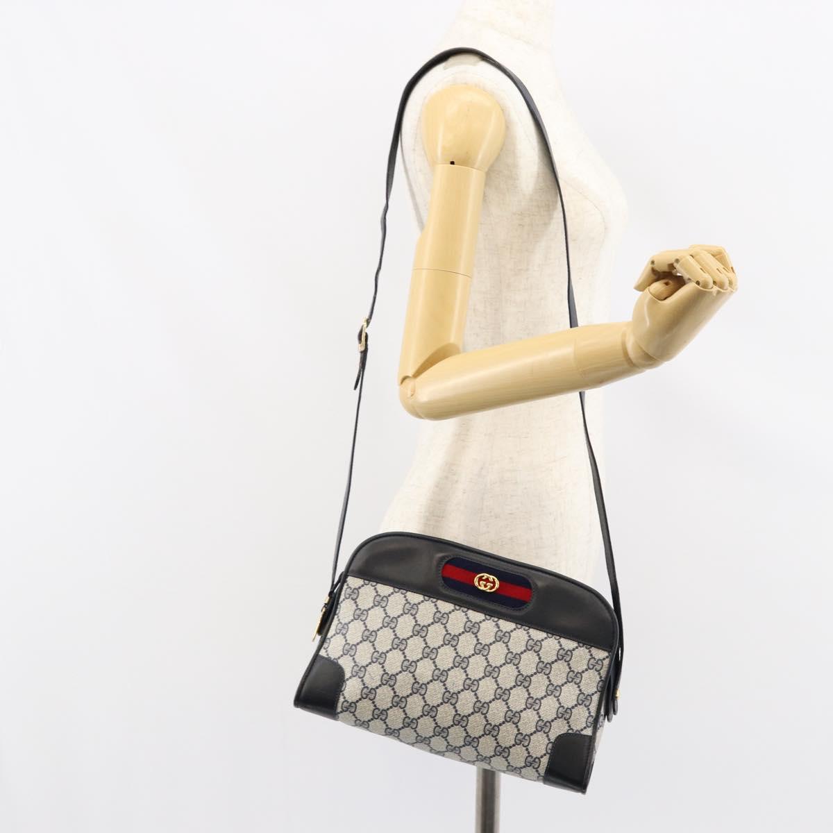 GUCCI GG Supreme Sherry Line Shoulder Bag PVC Navy Gold Auth 154161