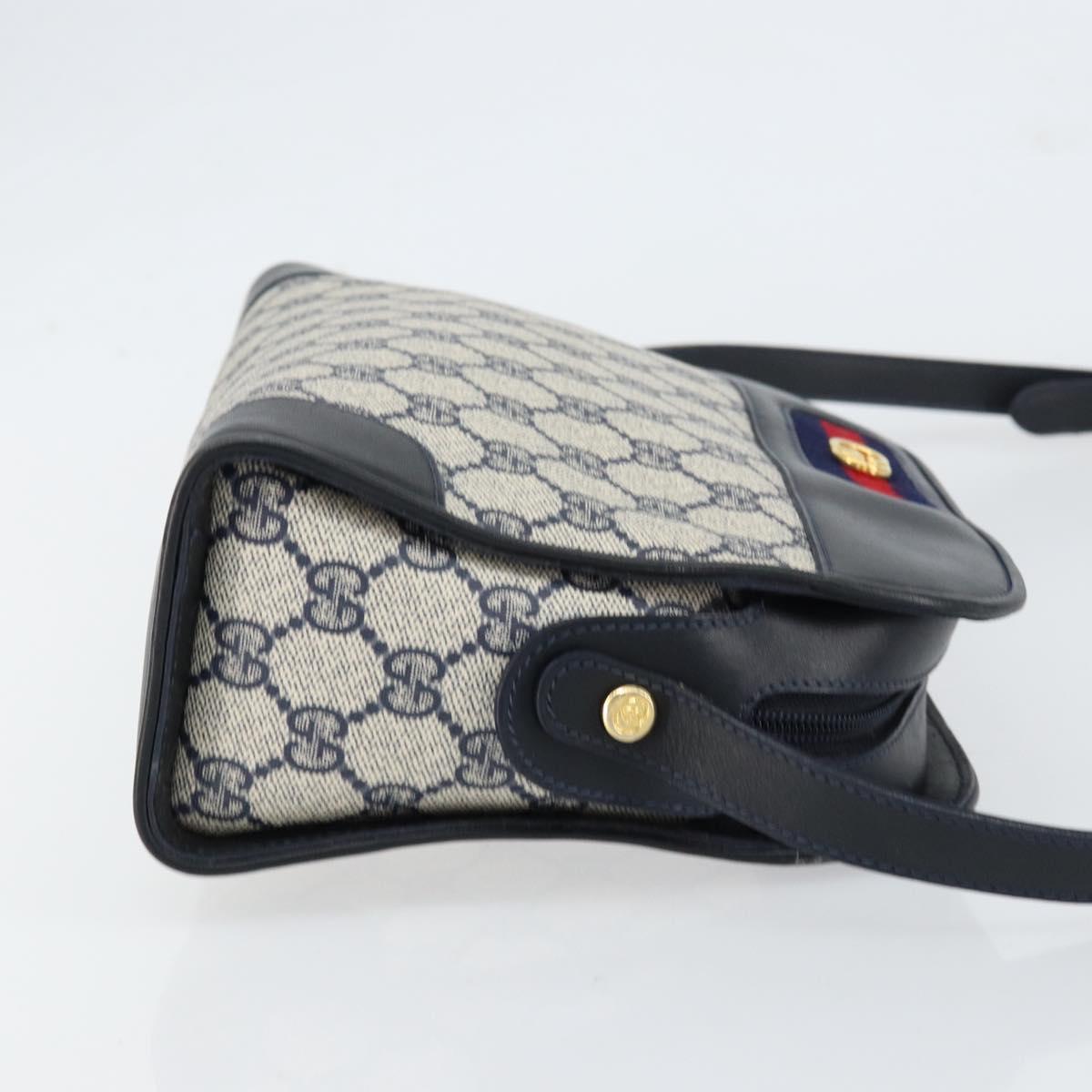 GUCCI GG Supreme Sherry Line Shoulder Bag PVC Navy Gold Auth 154161