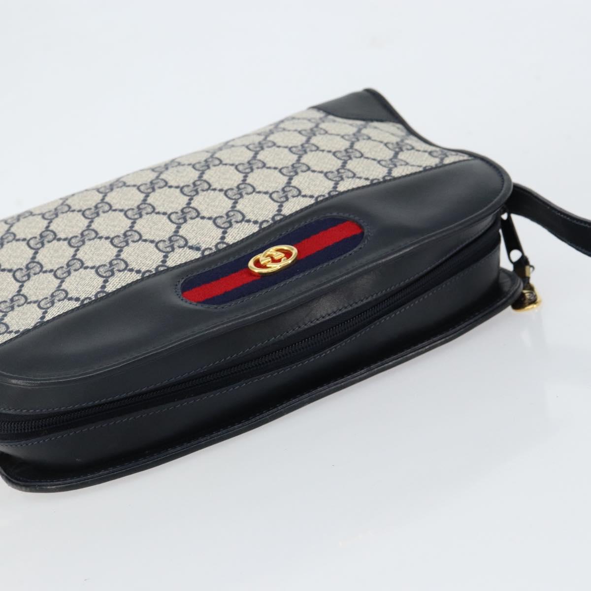 GUCCI GG Supreme Sherry Line Shoulder Bag PVC Navy Gold Auth 154161