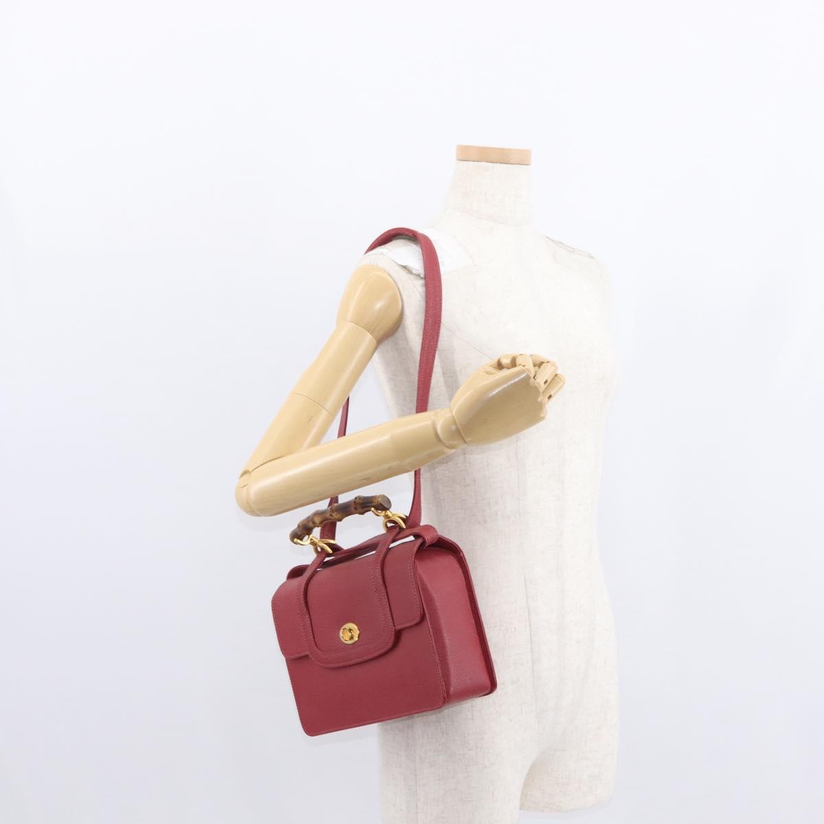 GUCCI Bamboo Hand Bag Leather 2way Red Gold 000 113 0231 Auth 154162M
