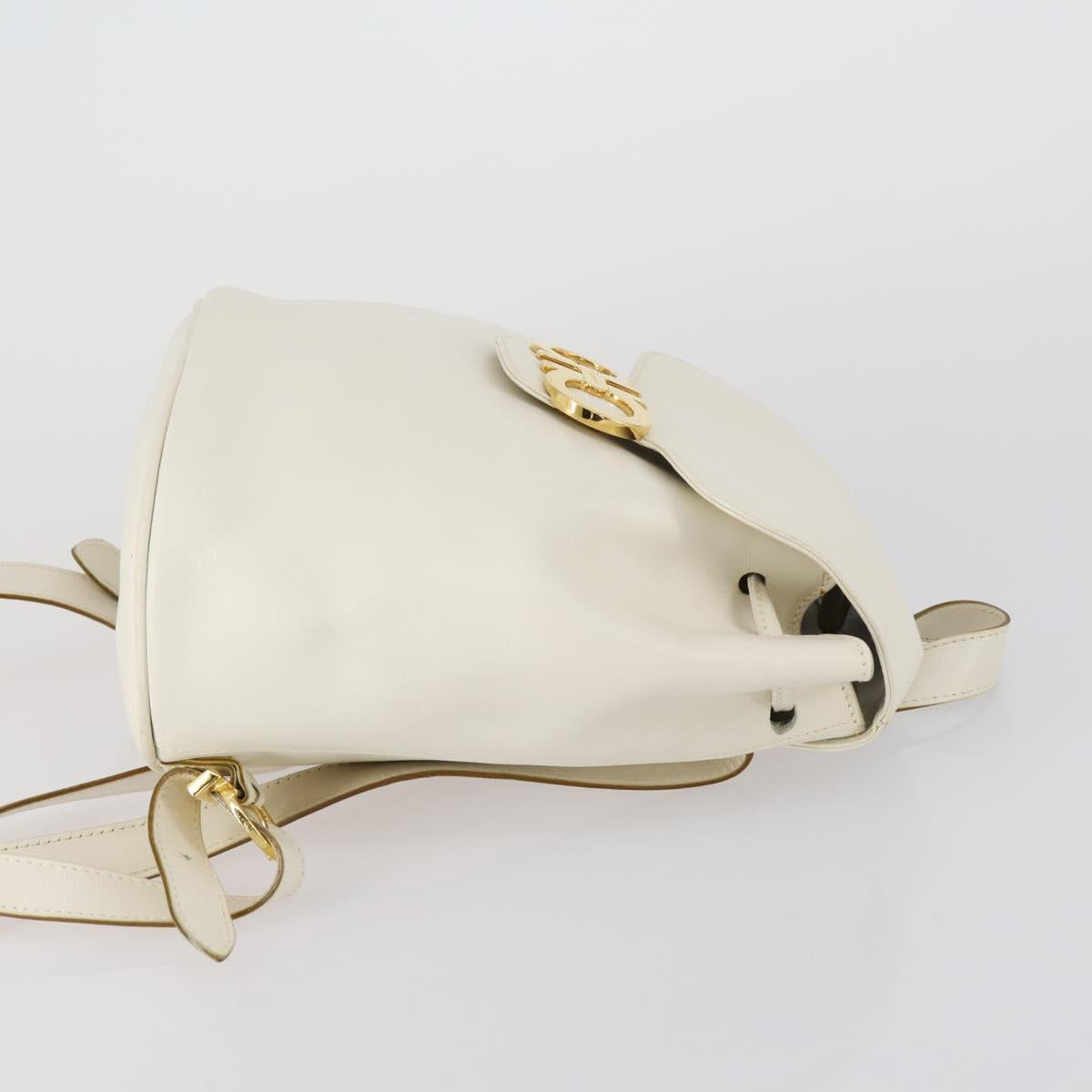Salvatore Ferragamo Backpack Leather White Gold Auth 154163