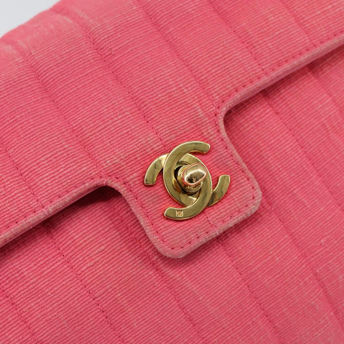 CHANEL Mademoiselle Chain Shoulder Bag Canvas Pink Gold CC Auth 154165