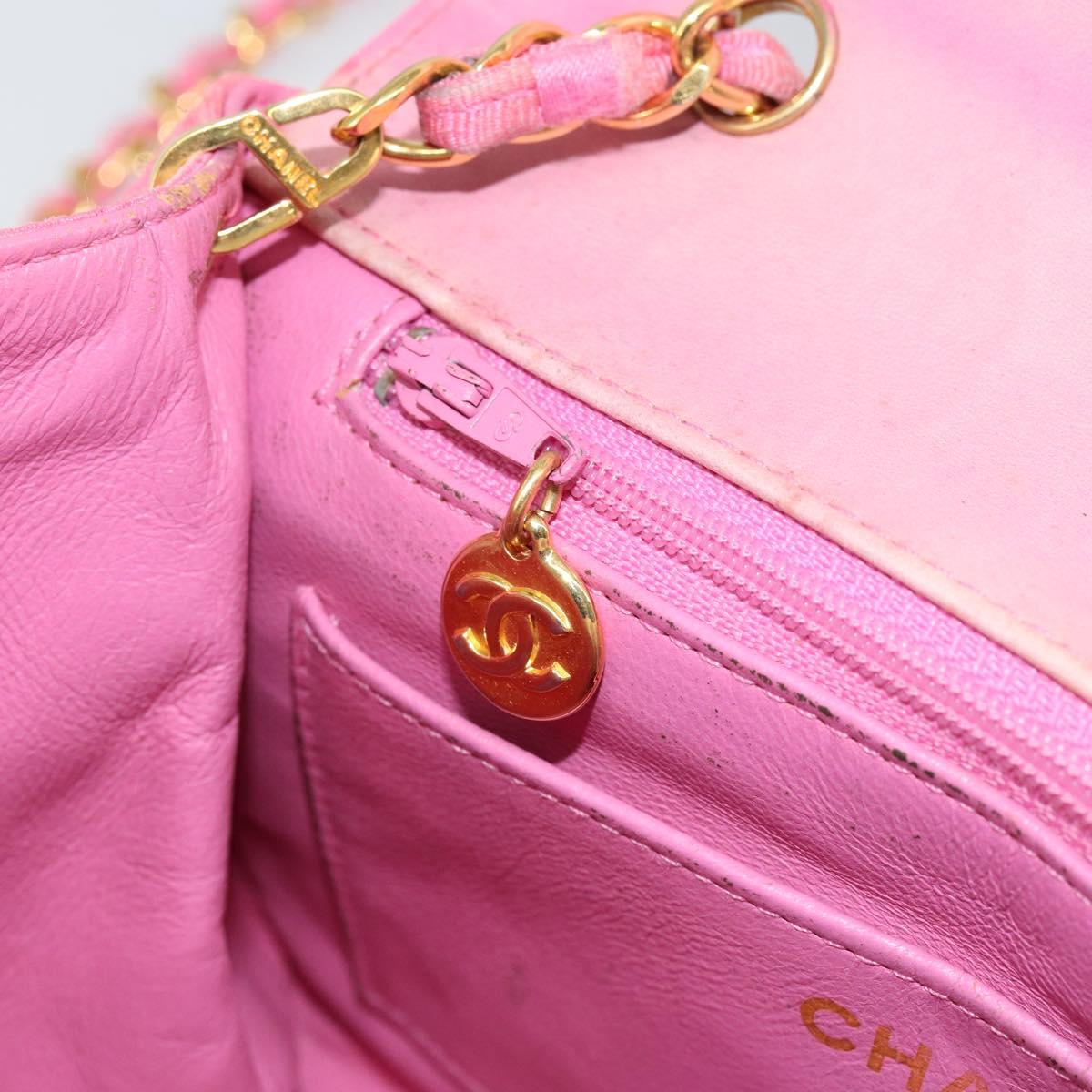 CHANEL Mademoiselle Chain Shoulder Bag Canvas Pink Gold CC Auth 154165