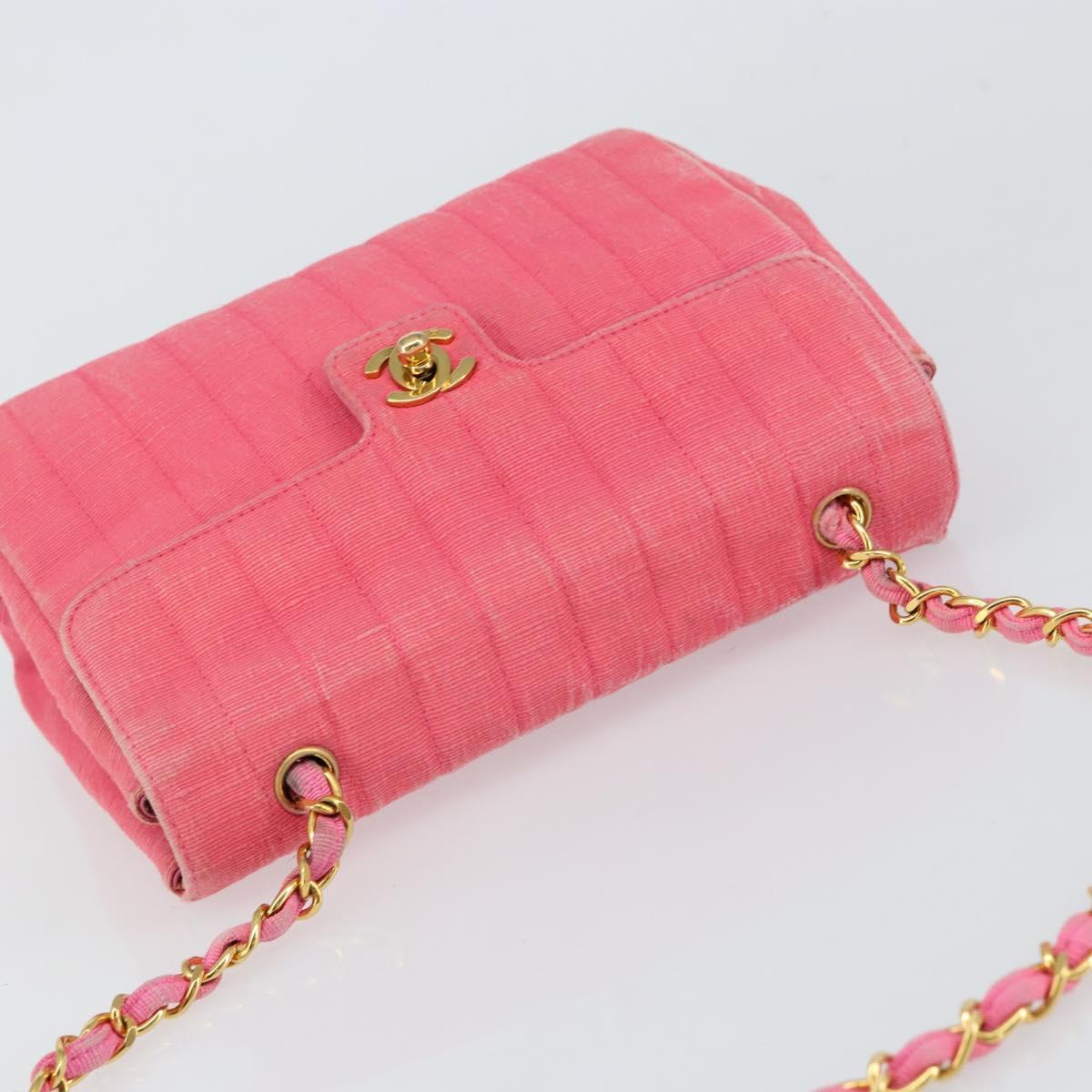 CHANEL Mademoiselle Chain Shoulder Bag Canvas Pink Gold CC Auth 154165