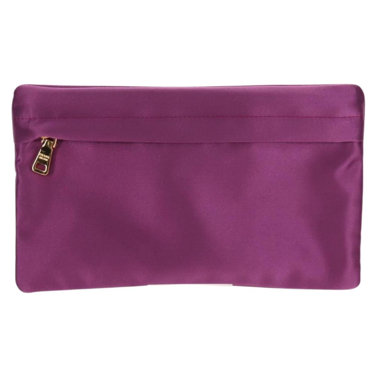 PRADA Pouch Satin Purple Gold Auth 154166M
