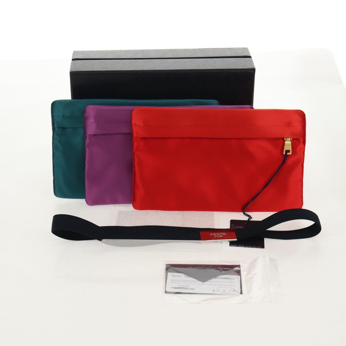 PRADA Pouch Satin Purple Gold Auth 154166M