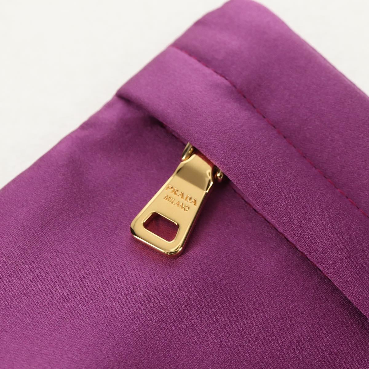 PRADA Pouch Satin Purple Gold Auth 154166M