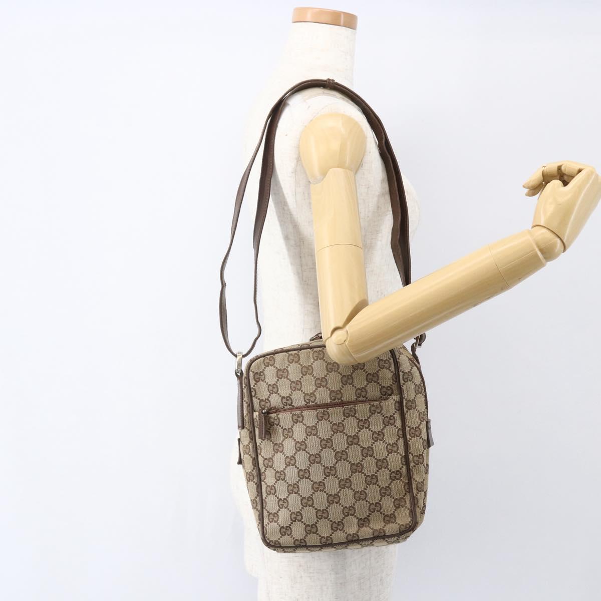 GUCCI GG Canvas Shoulder Bag Beige Silver 018 1612 Auth 154191