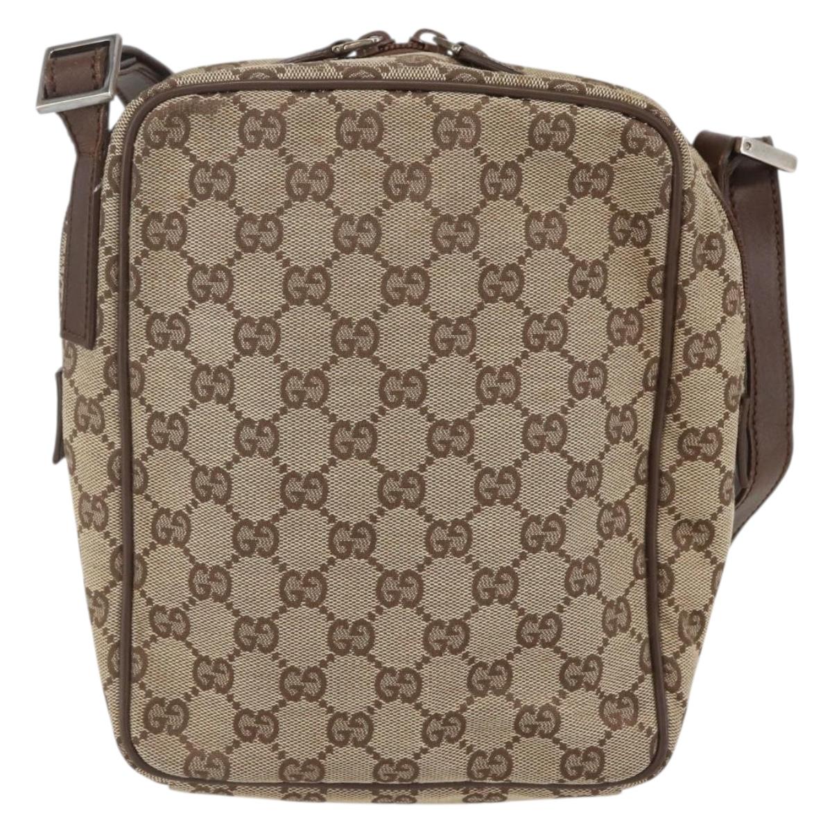 GUCCI GG Canvas Shoulder Bag Beige Silver 018 1612 Auth 154191