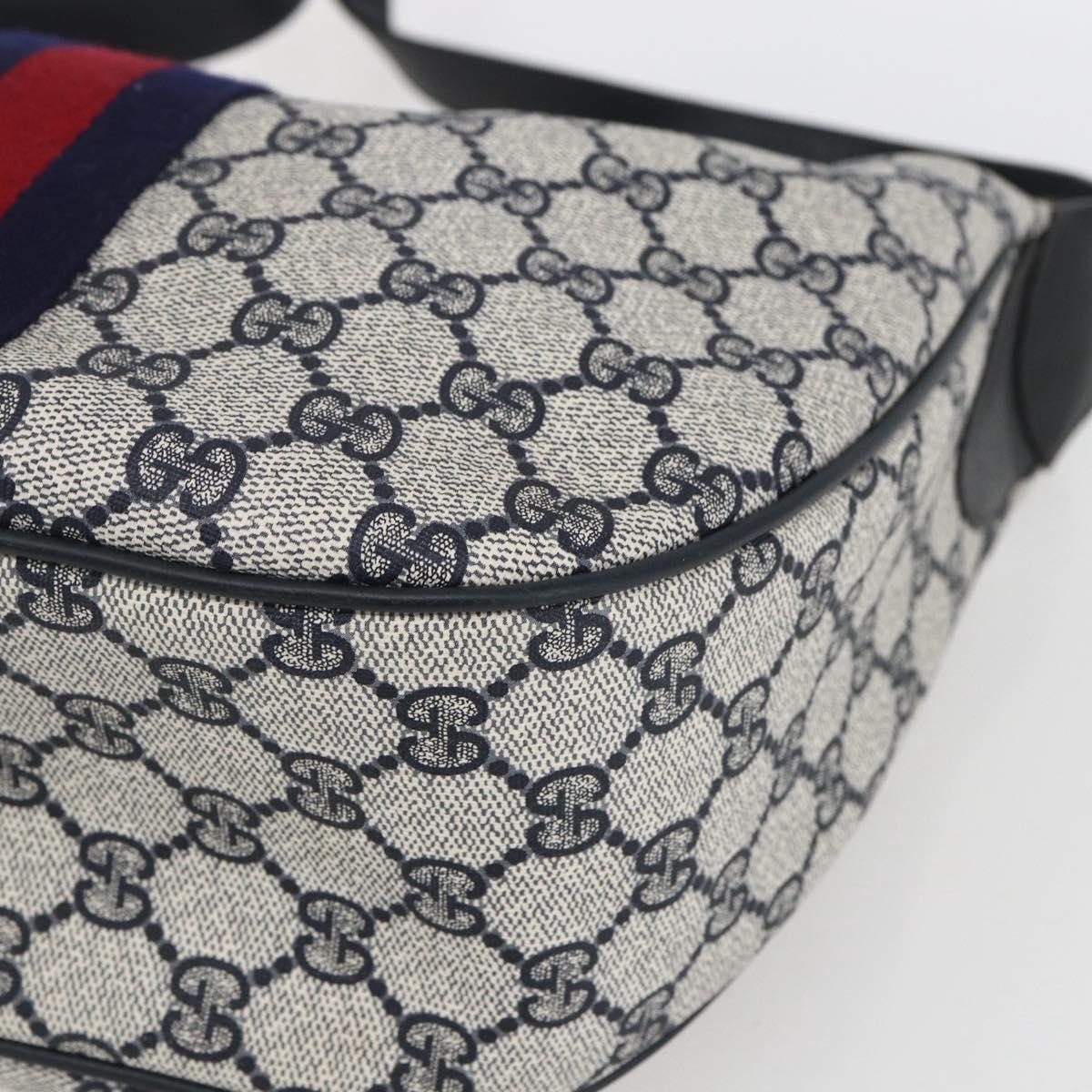 GUCCI GG Supreme Sherry Line Shoulder Bag PVC Navy Gold 10 12 3840 Auth 154192
