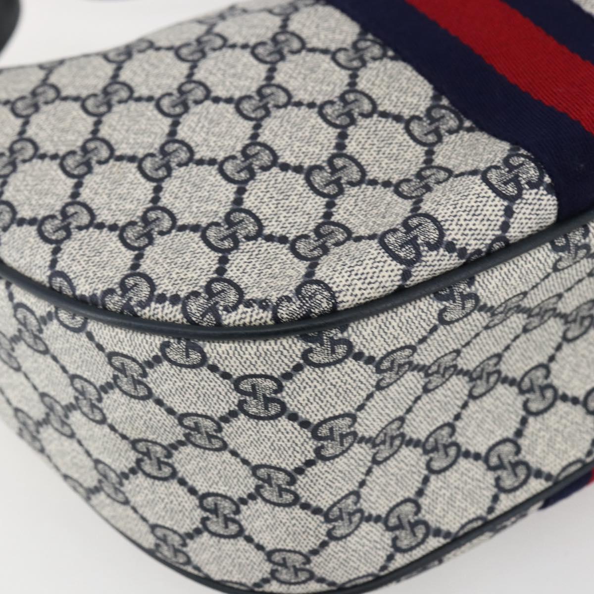 GUCCI GG Supreme Sherry Line Shoulder Bag PVC Navy Gold 10 12 3840 Auth 154192