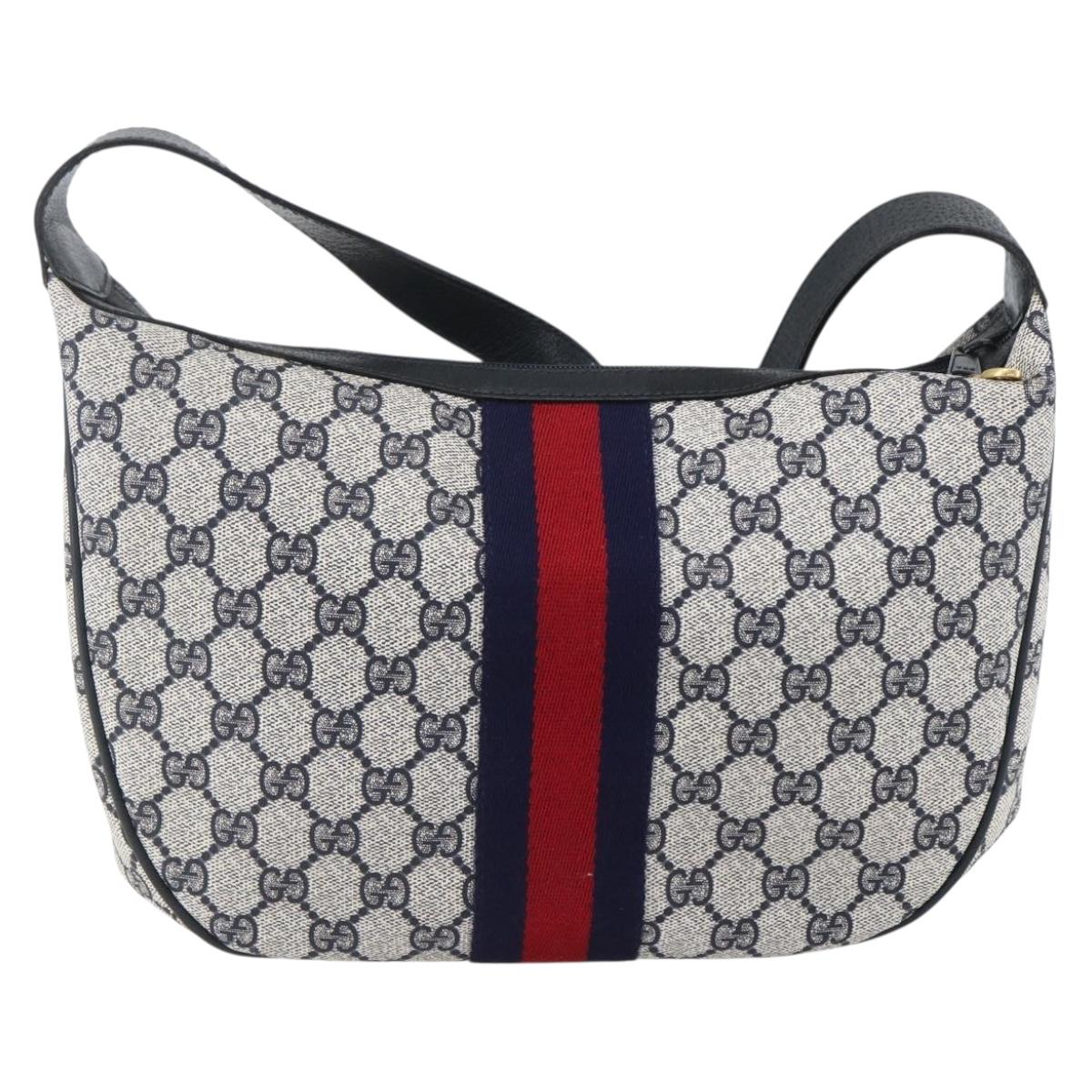 GUCCI GG Supreme Sherry Line Shoulder Bag PVC Navy Gold 10 12 3840 Auth 154192