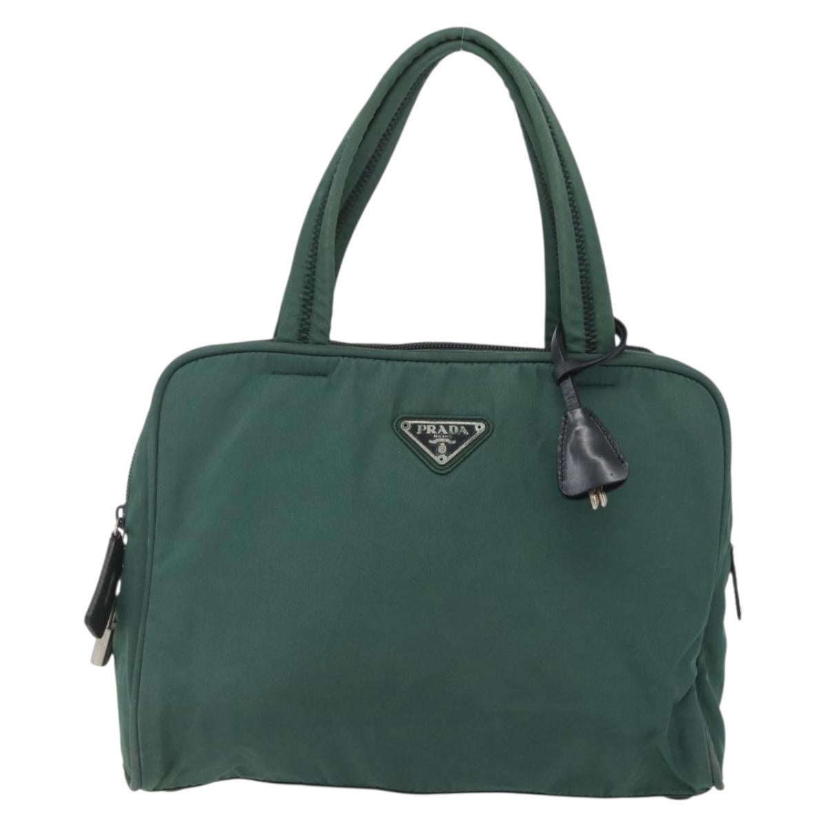 PRADA Hand Bag Nylon Green Silver Auth 154193