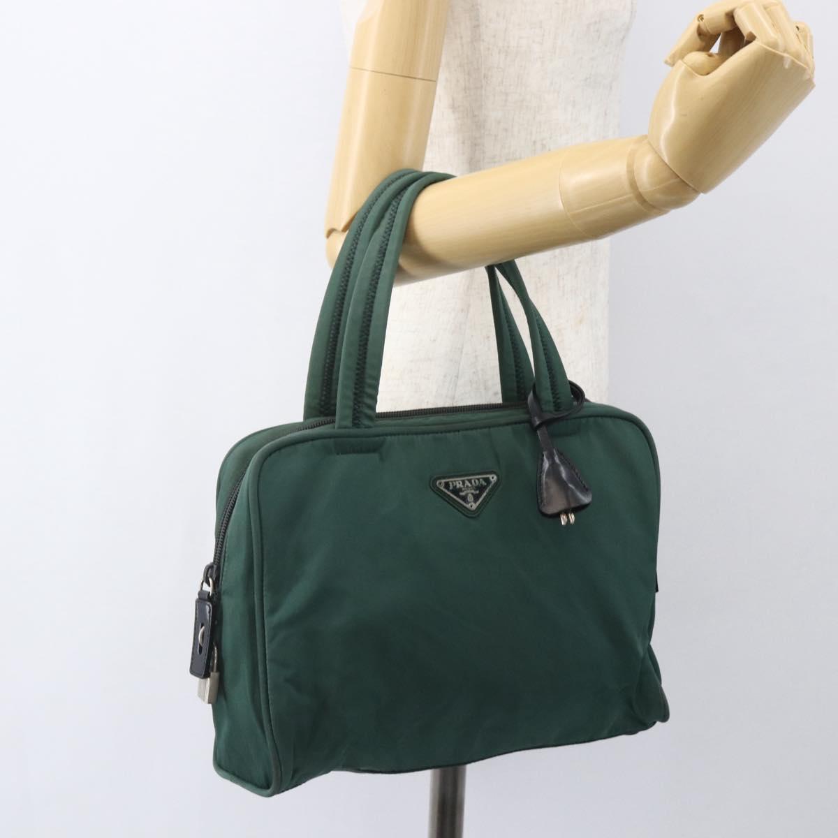 PRADA Hand Bag Nylon Green Silver Auth 154193