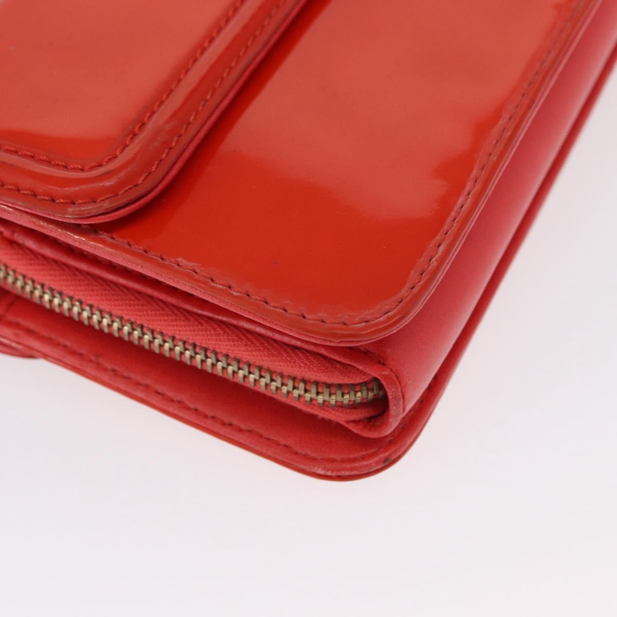 CHANEL Chain Shoulder Bag Patent leather Orange Silver CC Auth 154201