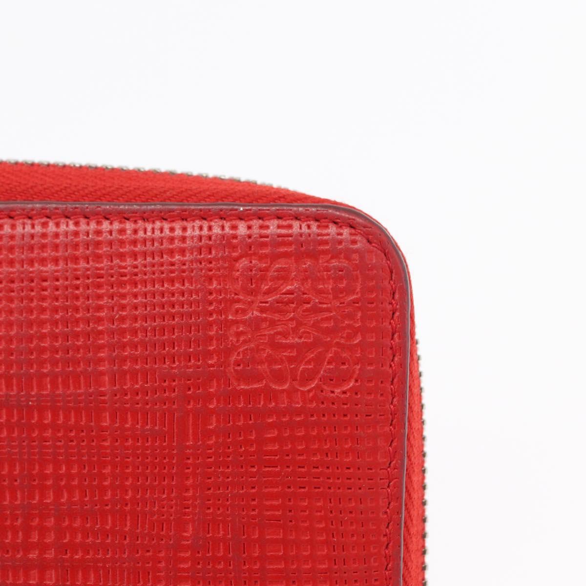 LOEWE Long Wallet Leather Red Silver Auth 154215