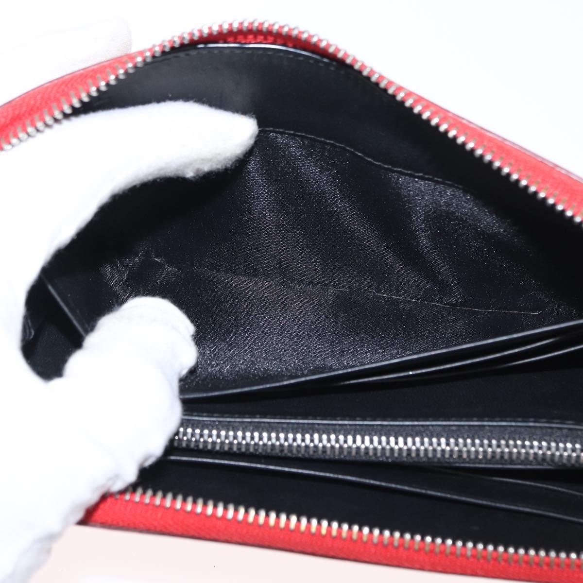 LOEWE Long Wallet Leather Red Silver Auth 154215