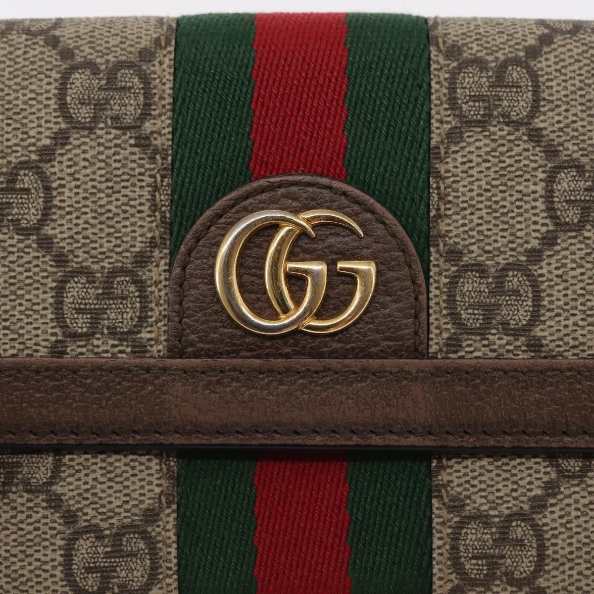 GUCCI GG Supreme Web Sherry Line Long Wallet PVC Beige Red 523153 Auth 154216