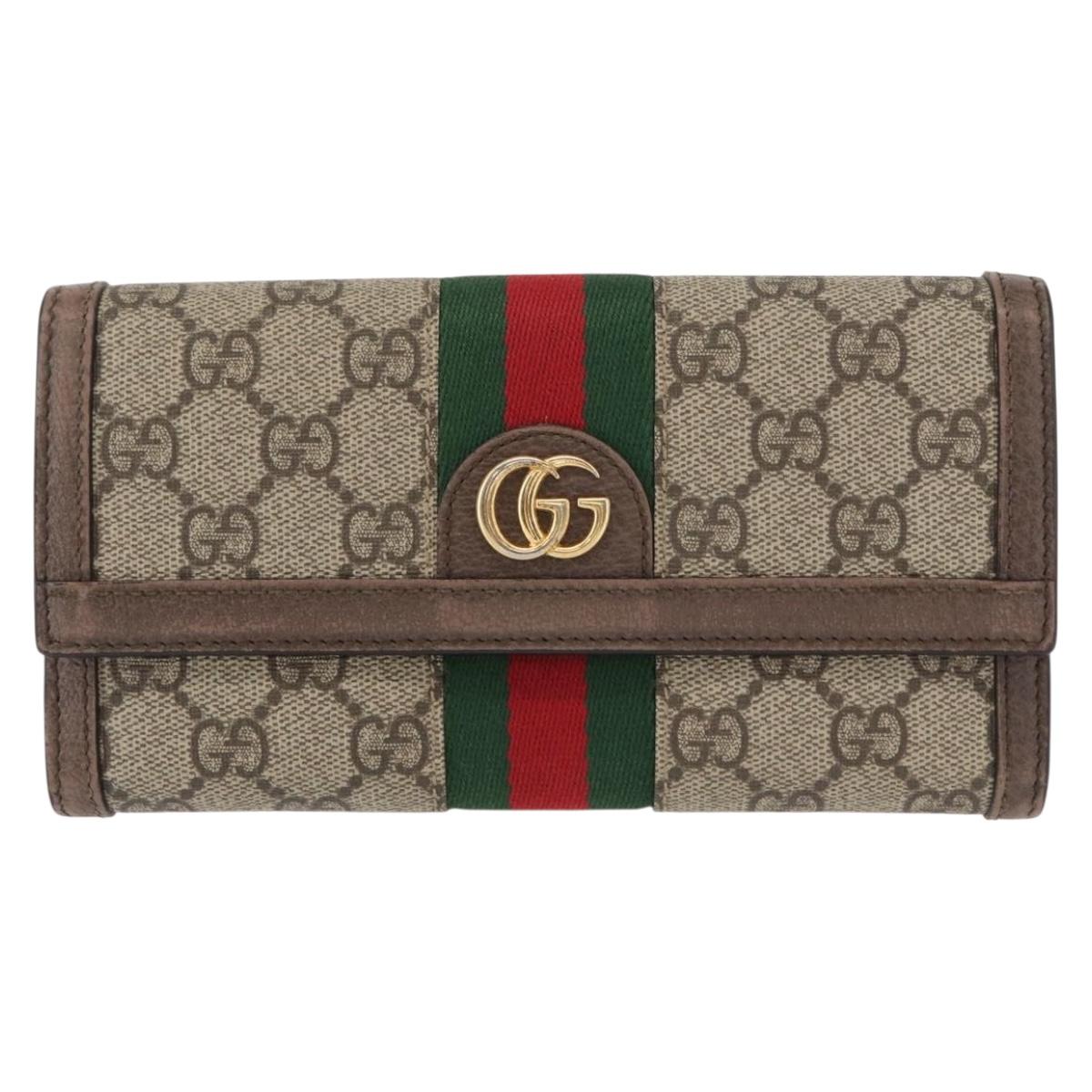 GUCCI GG Supreme Web Sherry Line Long Wallet PVC Beige Red 523153 Auth 154216