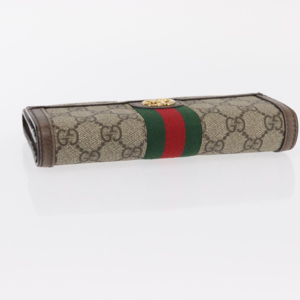 GUCCI GG Supreme Web Sherry Line Long Wallet PVC Beige Red 523153 Auth 154216