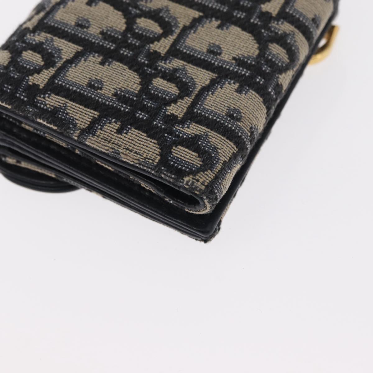 Christian Dior Trotter Canvas Trifold Wallet Navy Gold Auth 154218