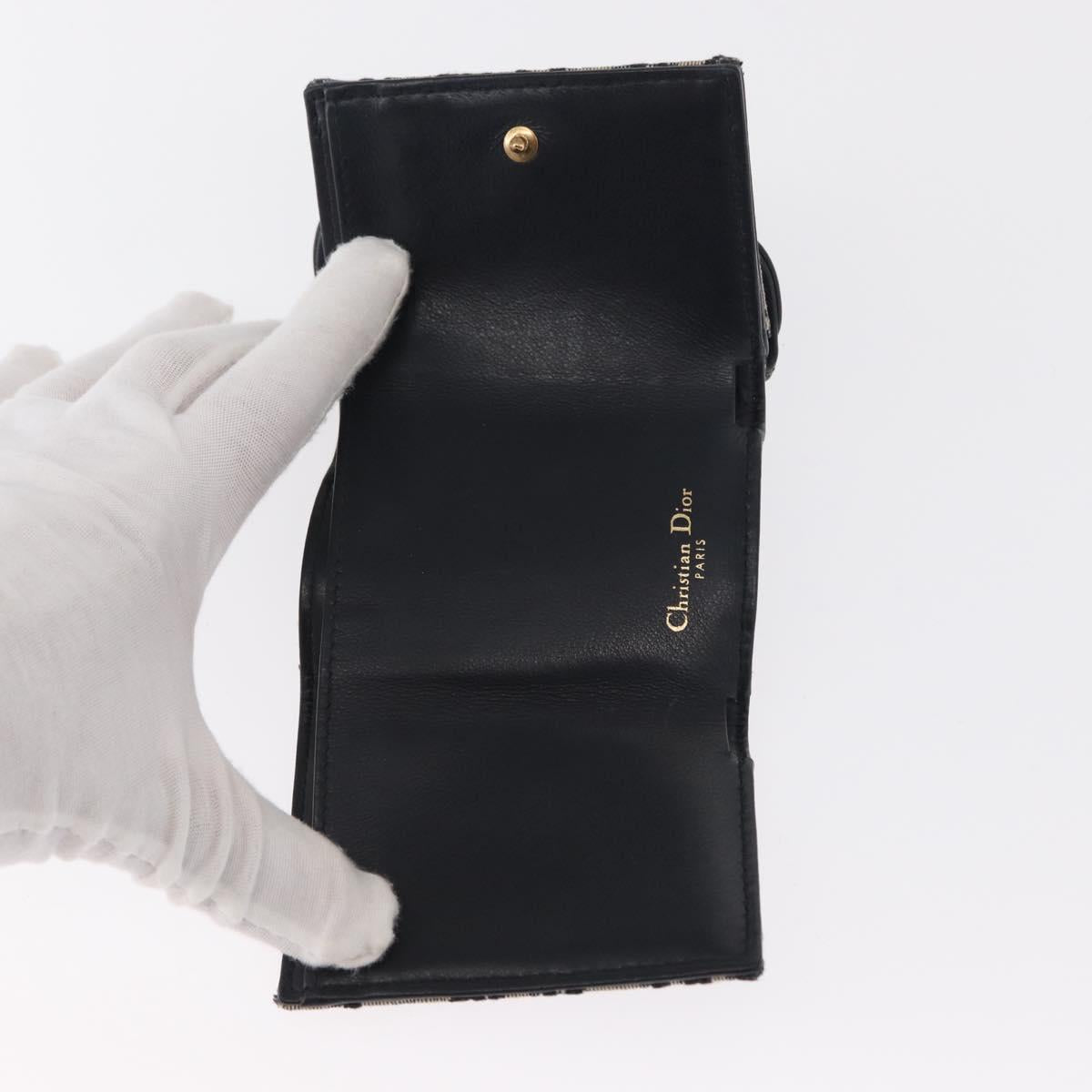 Christian Dior Trotter Canvas Trifold Wallet Navy Gold Auth 154218