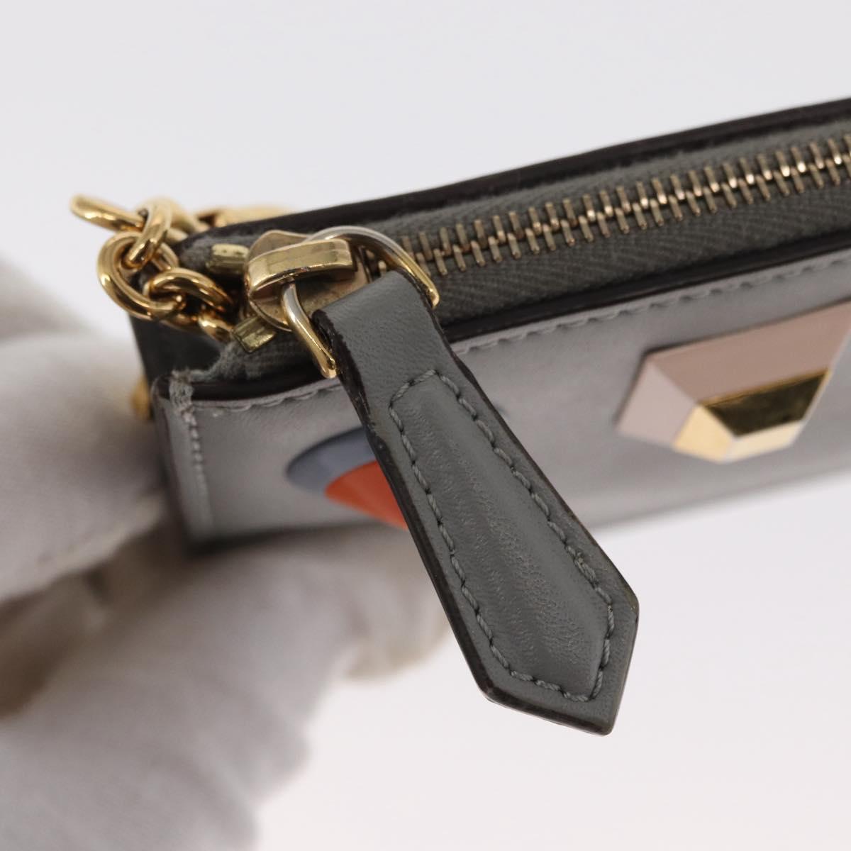 FENDI Coin Purse Leather Gray Gold Auth 154219