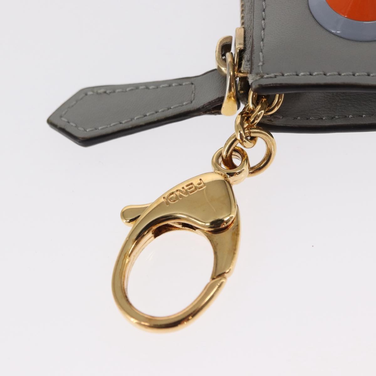 FENDI Coin Purse Leather Gray Gold Auth 154219