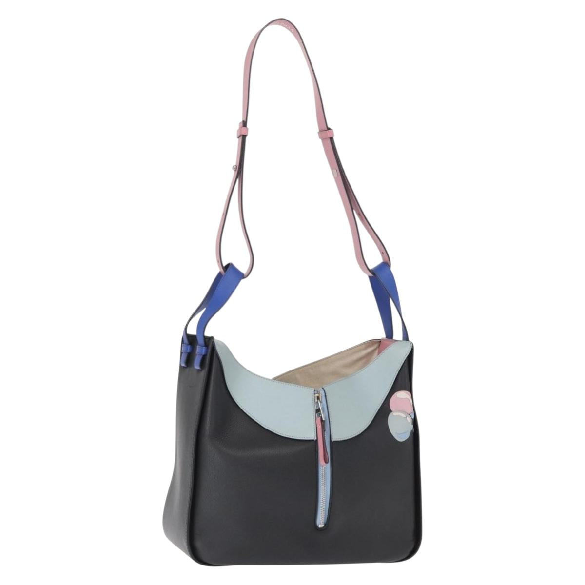 LOEWE Hammock Bag Leather Loewe x Paula's Ibiza Black Silver Auth 154224SM