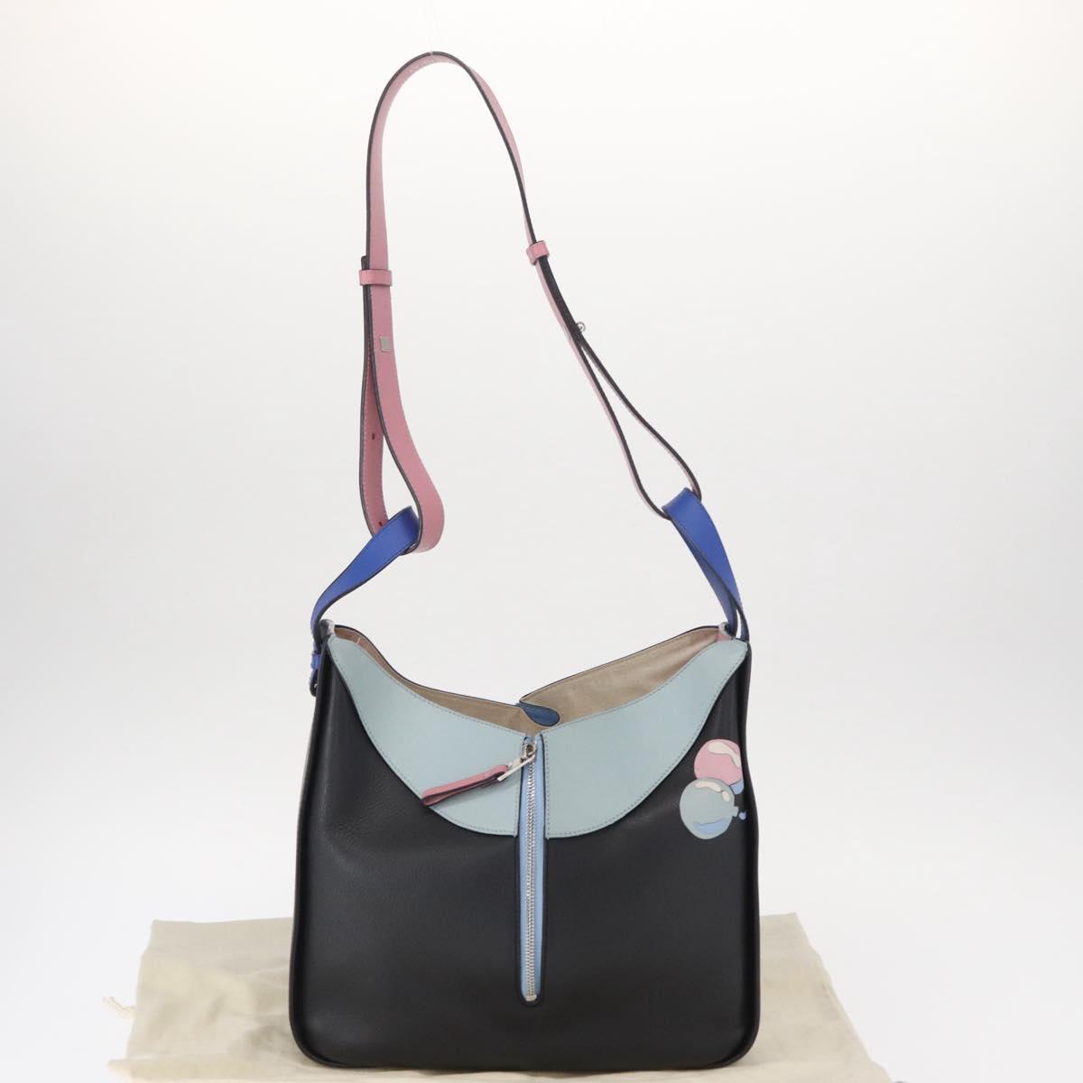 LOEWE Hammock Bag Leather Loewe x Paula's Ibiza Black Silver Auth 154224SM