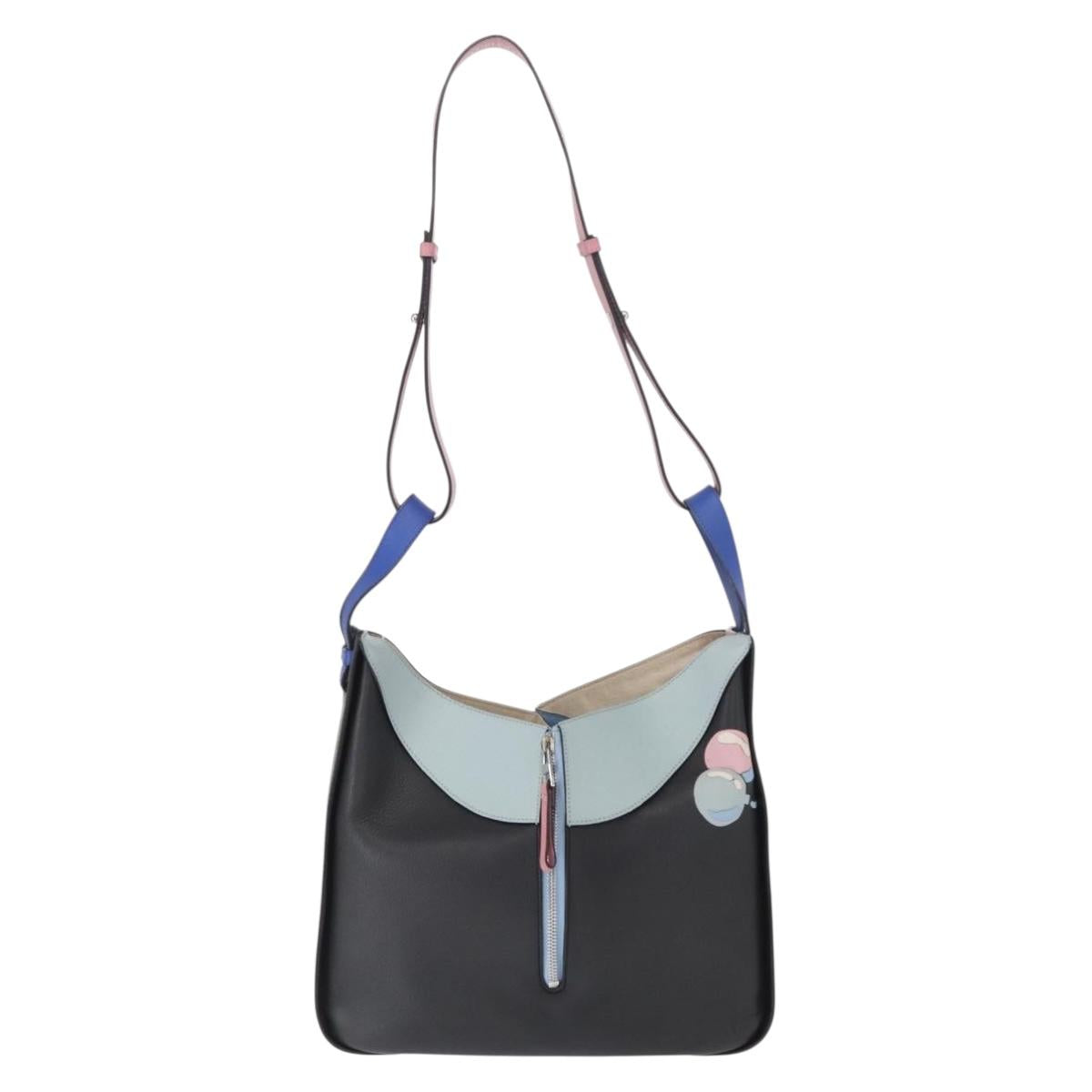 LOEWE Hammock Bag Leather Loewe x Paula's Ibiza Black Silver Auth 154224SM