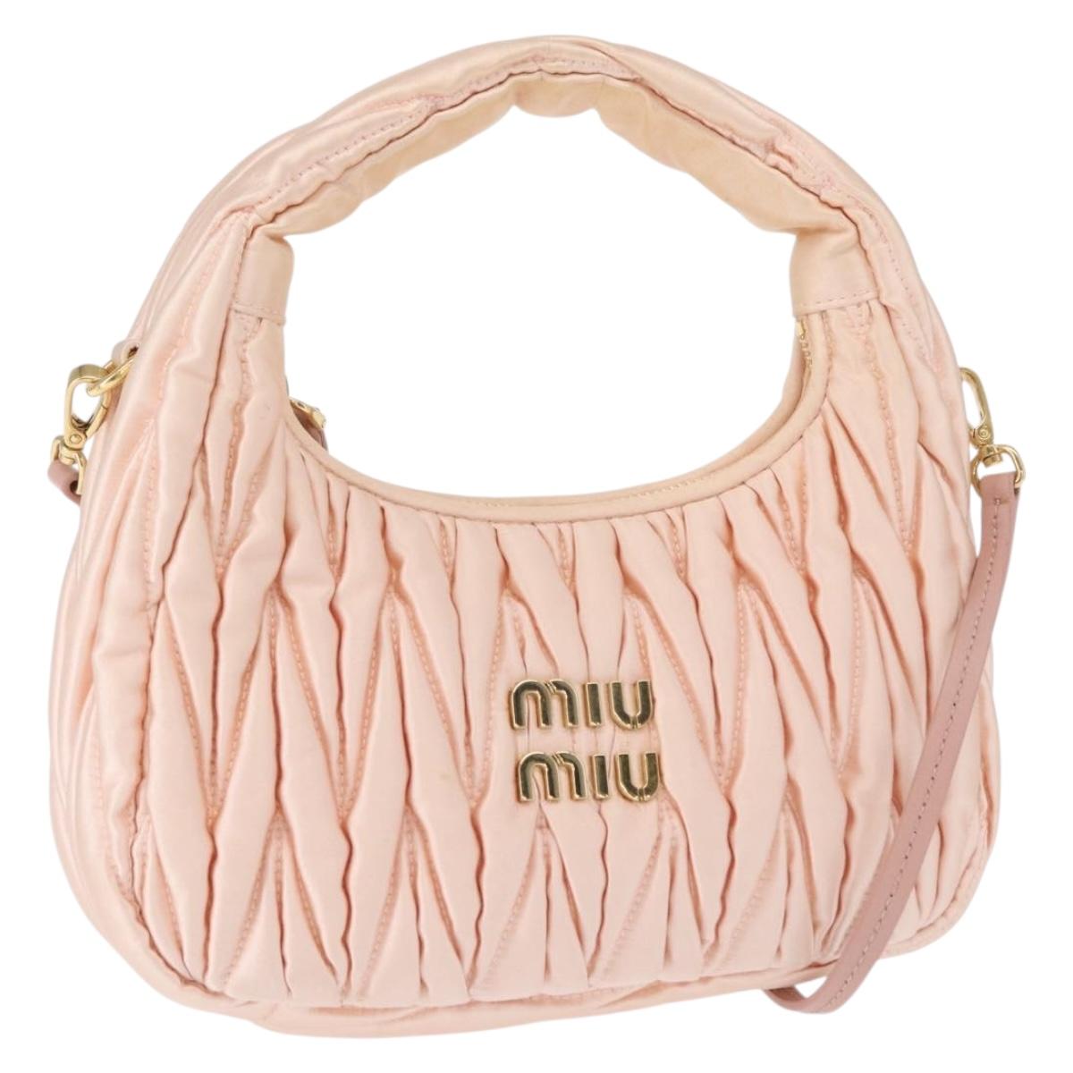 Miu Miu Matelasse Wonder Hand Bag Satin Pink Gold 5BC125 Auth 154226SM