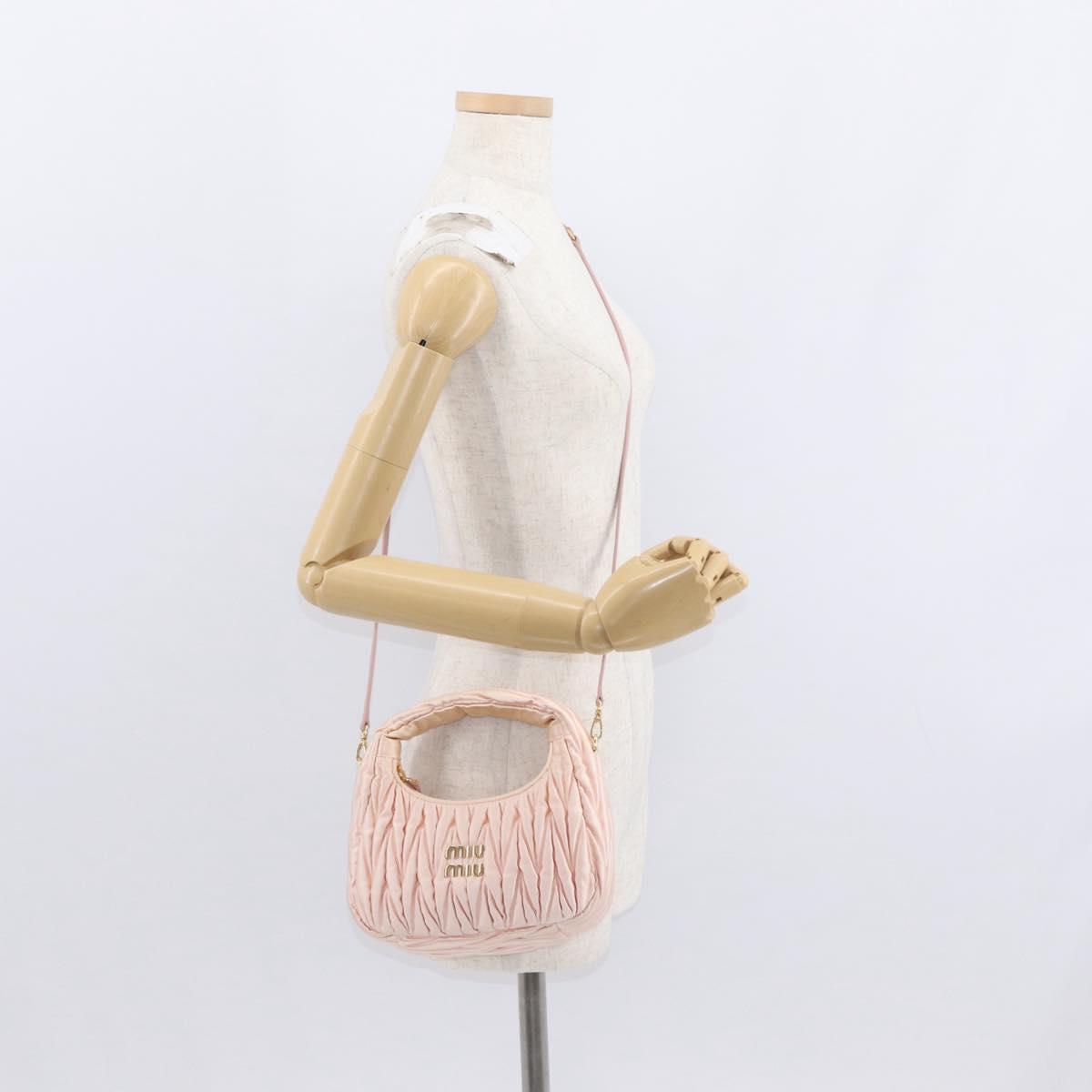 Miu Miu Matelasse Wonder Hand Bag Satin Pink Gold 5BC125 Auth 154226SM