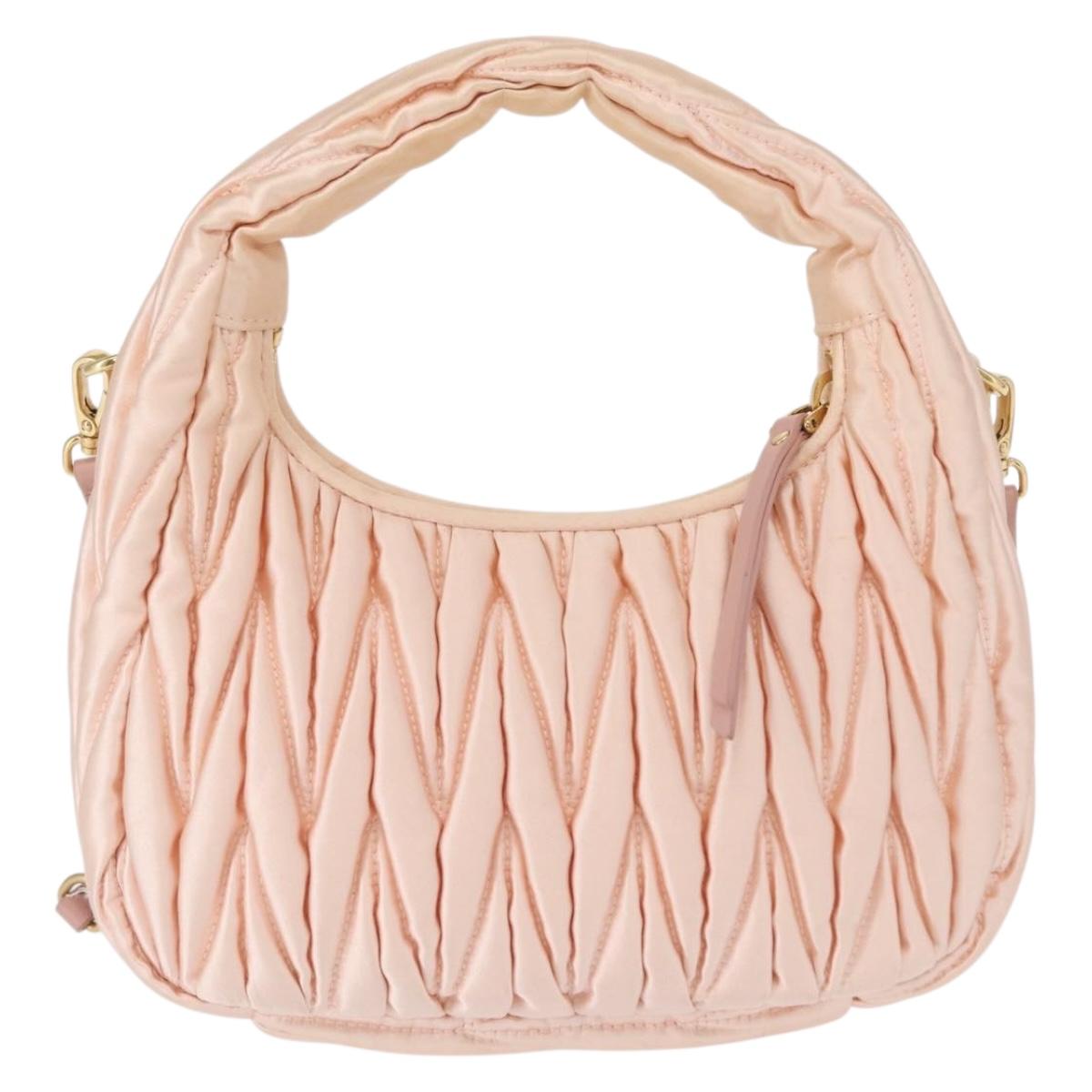 Miu Miu Matelasse Wonder Hand Bag Satin Pink Gold 5BC125 Auth 154226SM