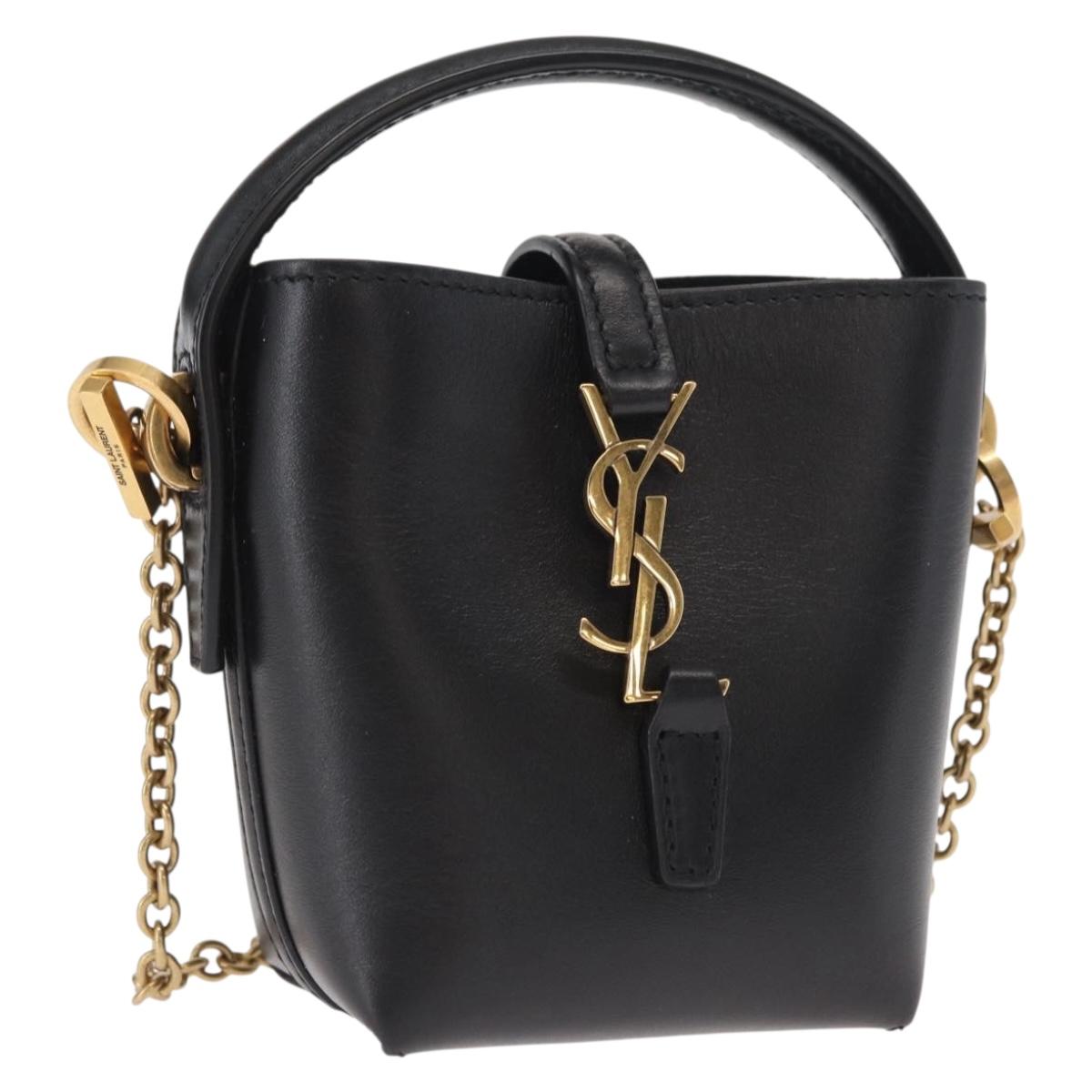 SAINT LAURENT Micro Hand Bag Leather Black Gold Auth 154229SM