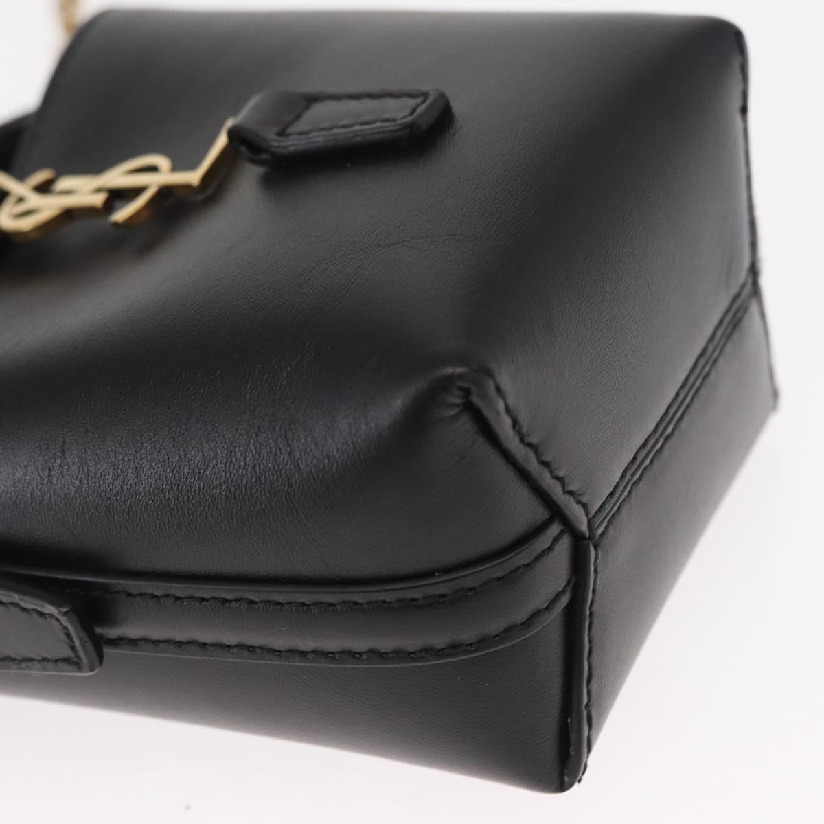 SAINT LAURENT Micro Hand Bag Leather Black Gold Auth 154229SM