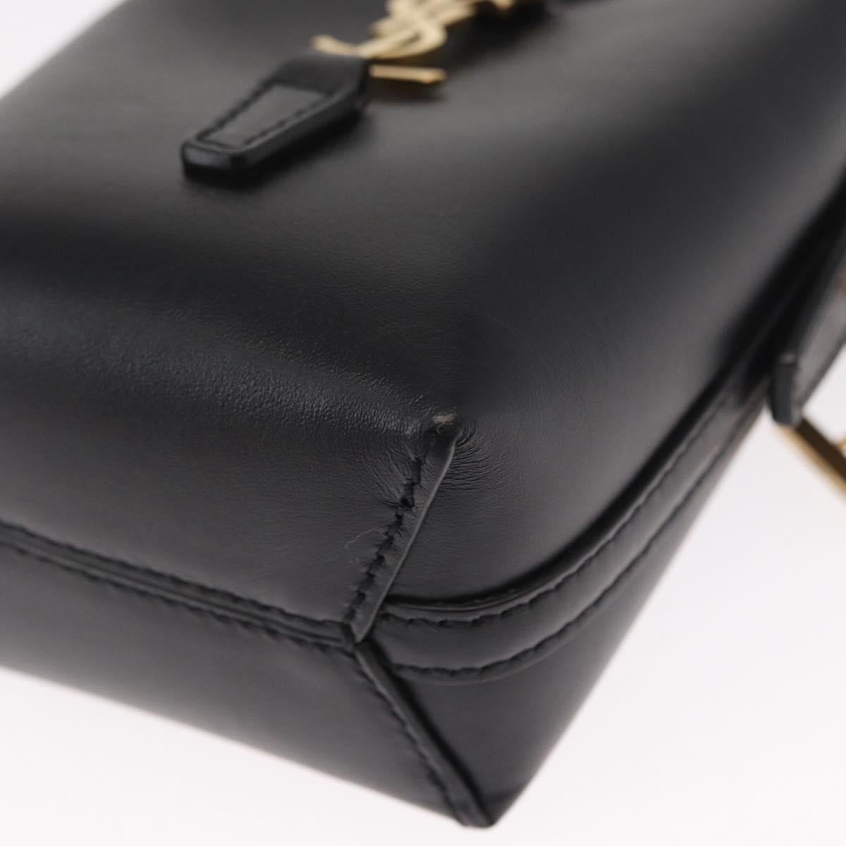 SAINT LAURENT Micro Hand Bag Leather Black Gold Auth 154229SM