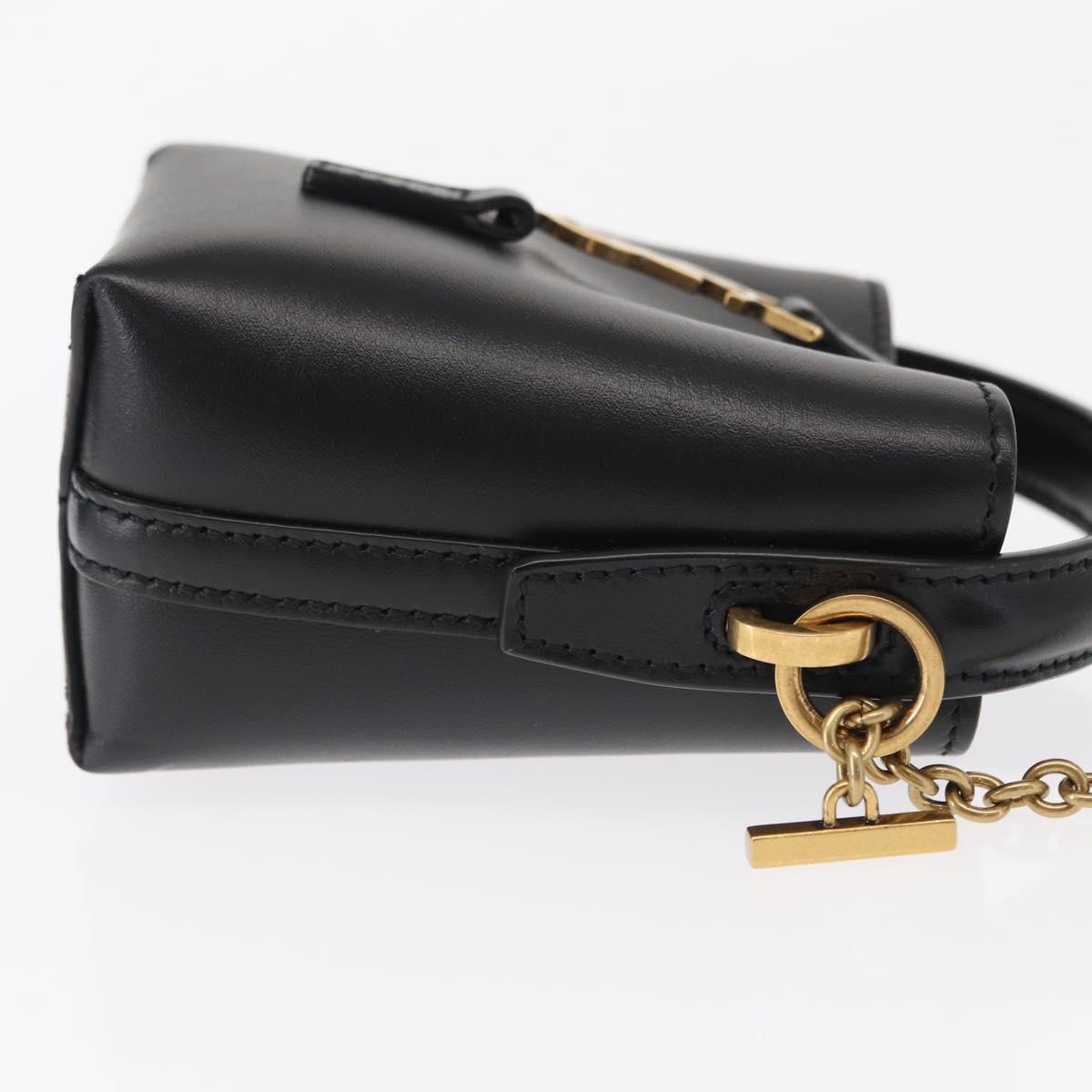 SAINT LAURENT Micro Hand Bag Leather Black Gold Auth 154229SM