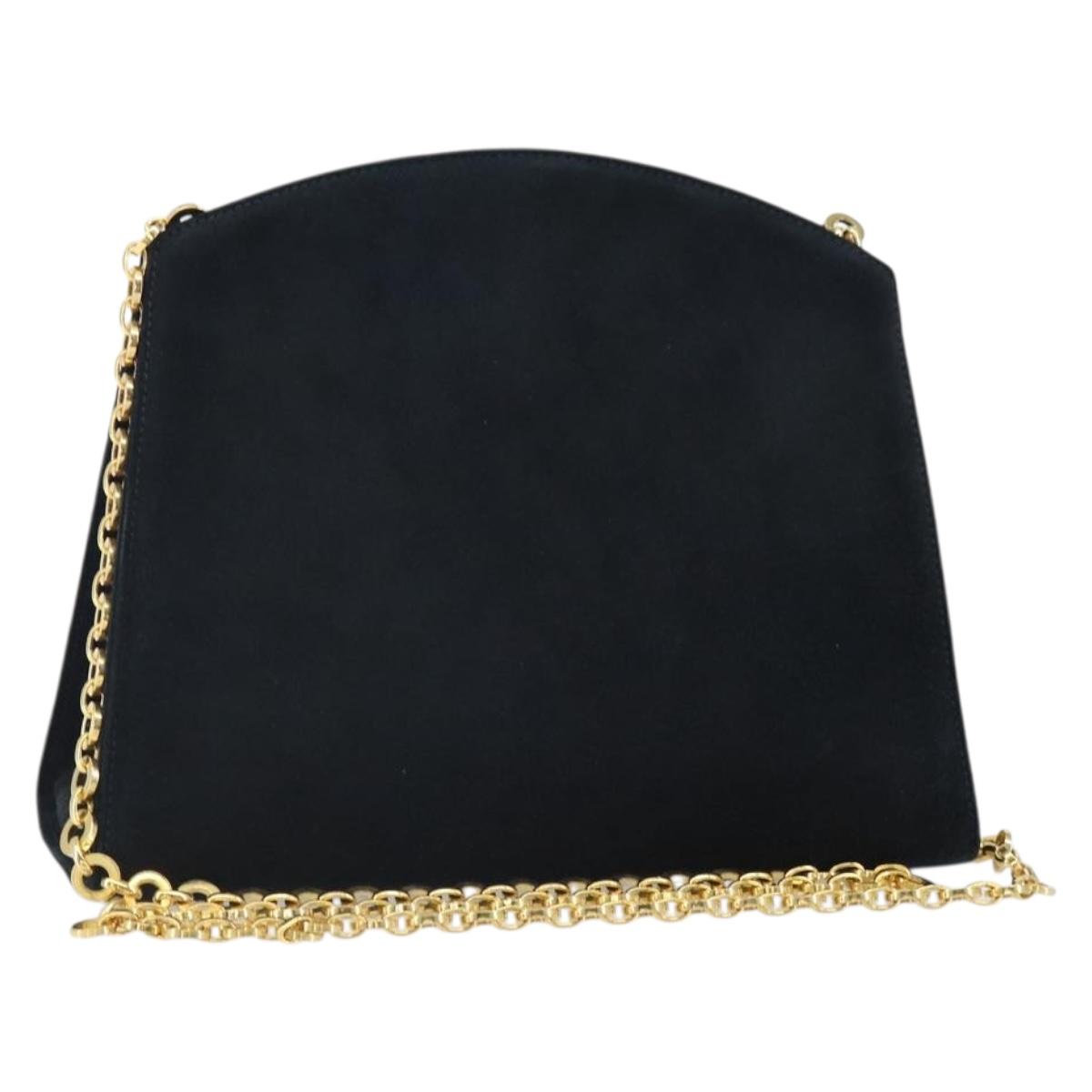 Salvatore Ferragamo Chain Shoulder Bag Suede Black Gold Auth 154232