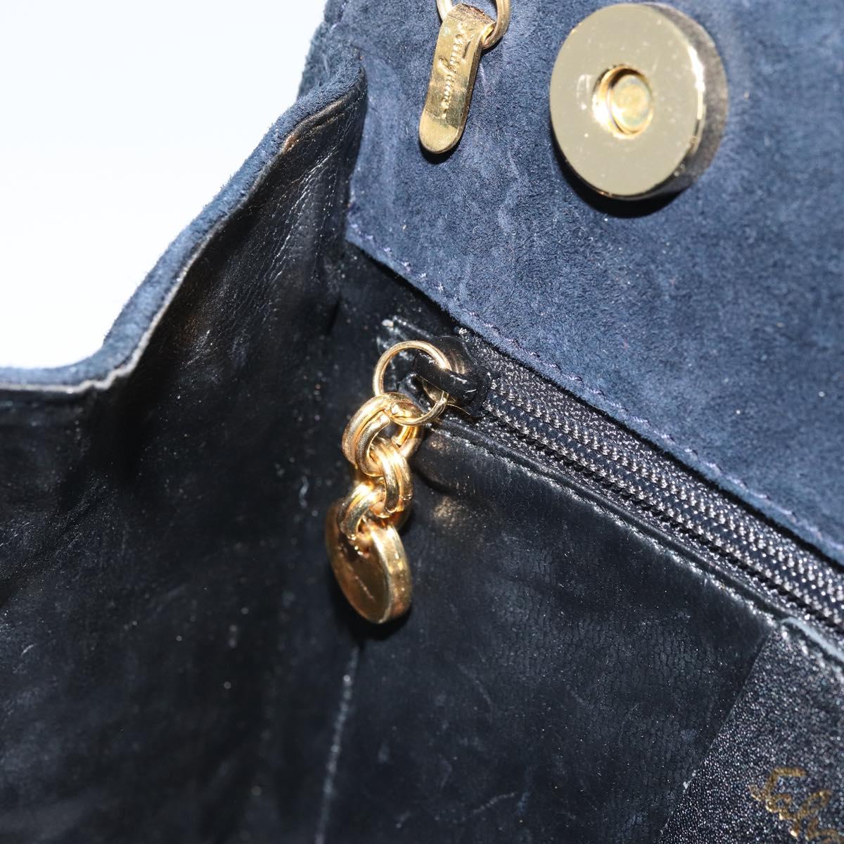 Salvatore Ferragamo Chain Shoulder Bag Suede Black Gold Auth 154232