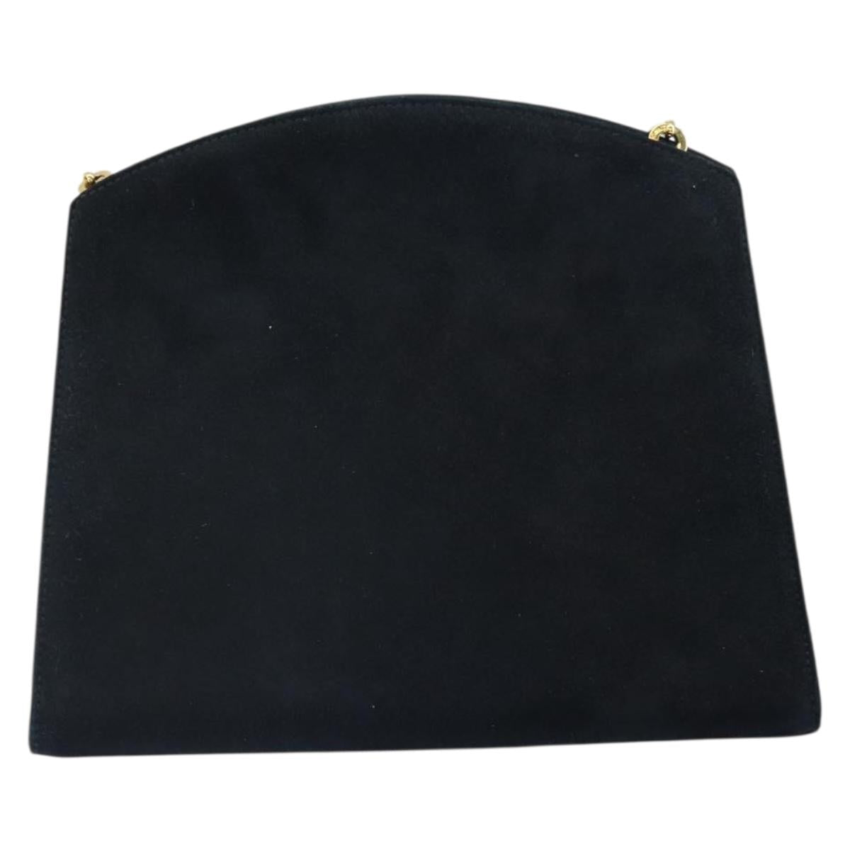 Salvatore Ferragamo Chain Shoulder Bag Suede Black Gold Auth 154232
