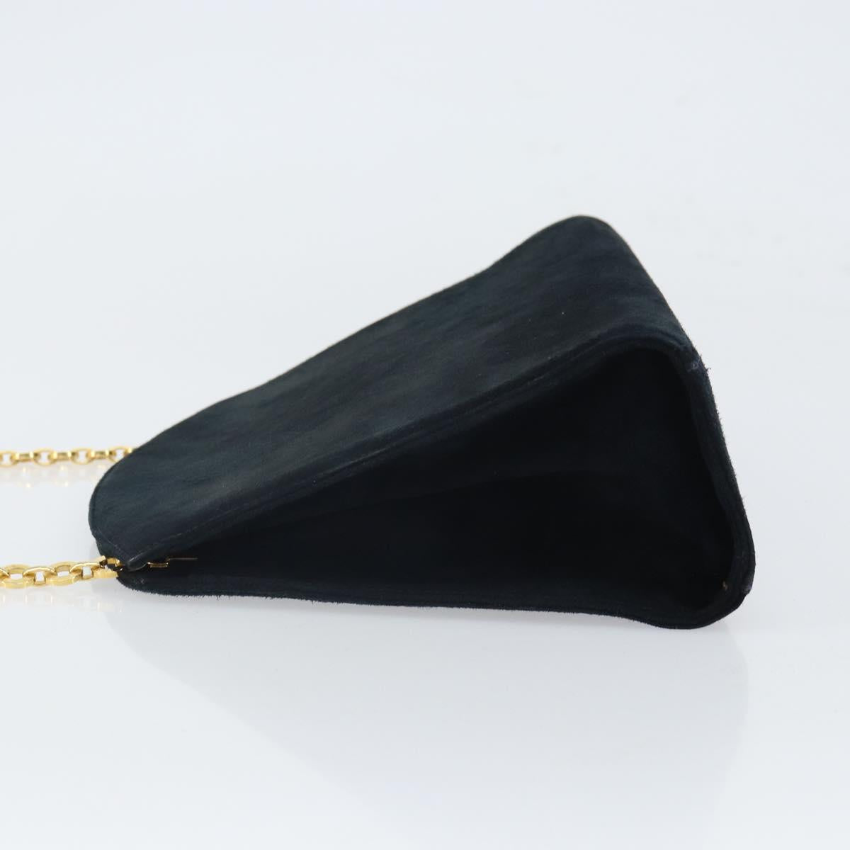 Salvatore Ferragamo Chain Shoulder Bag Suede Black Gold Auth 154232