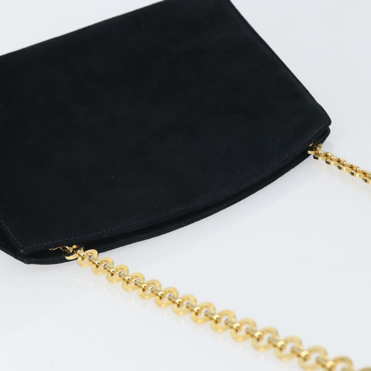 Salvatore Ferragamo Chain Shoulder Bag Suede Black Gold Auth 154232