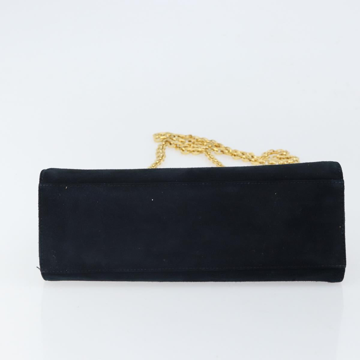 Salvatore Ferragamo Chain Shoulder Bag Suede Black Gold Auth 154232