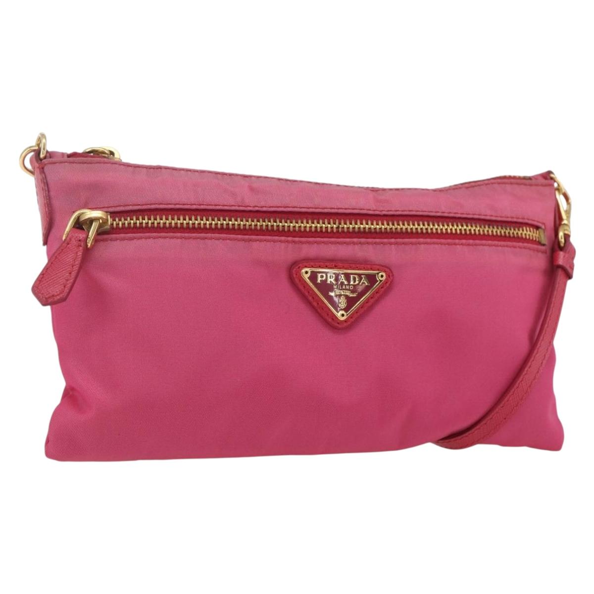PRADA Shoulder Bag Nylon Pink Gold Auth 154238