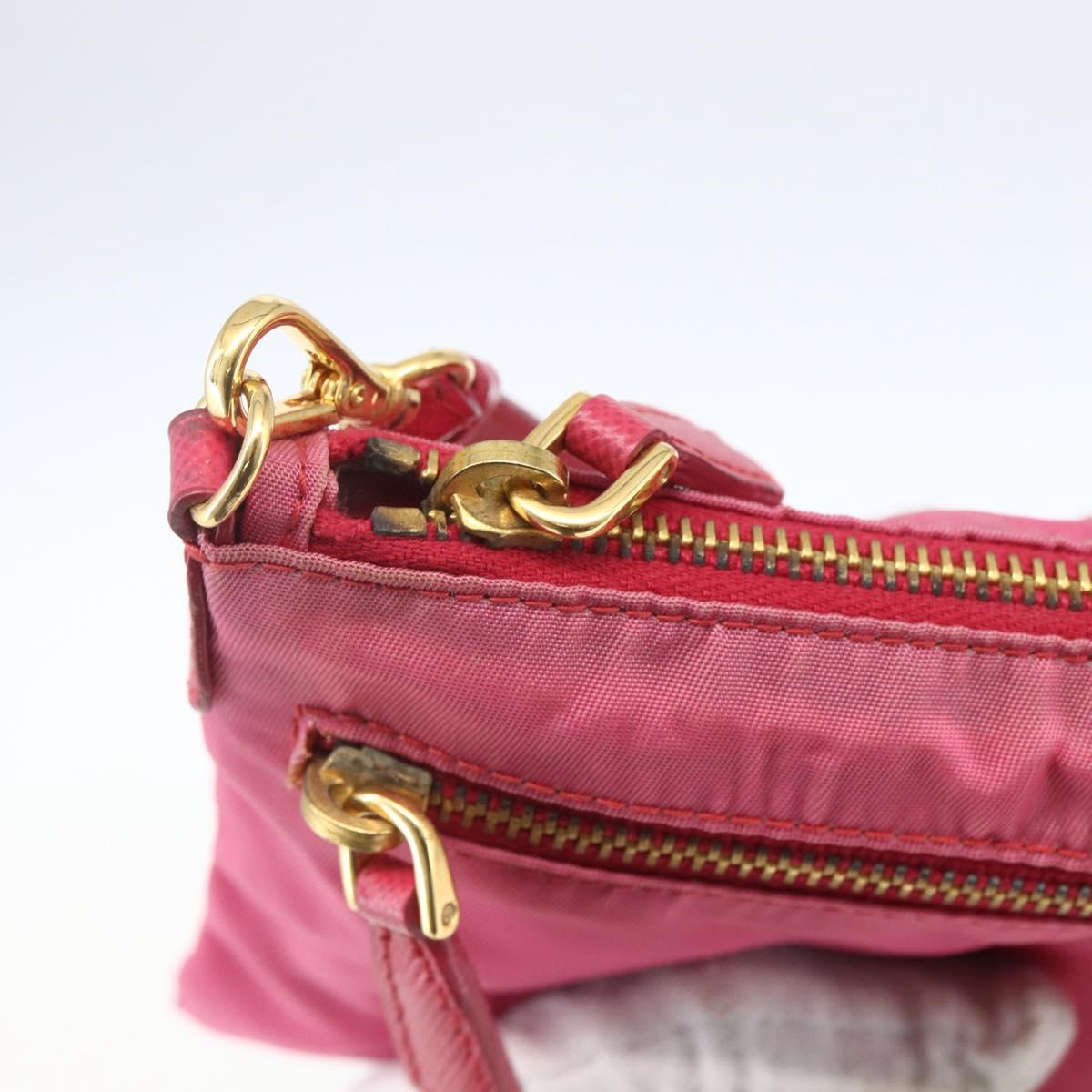 PRADA Shoulder Bag Nylon Pink Gold Auth 154238