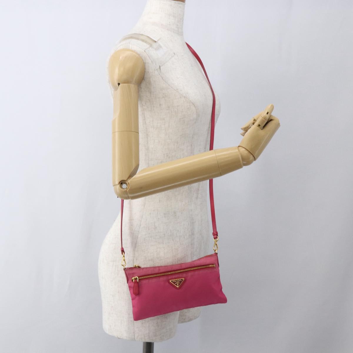 PRADA Shoulder Bag Nylon Pink Gold Auth 154238